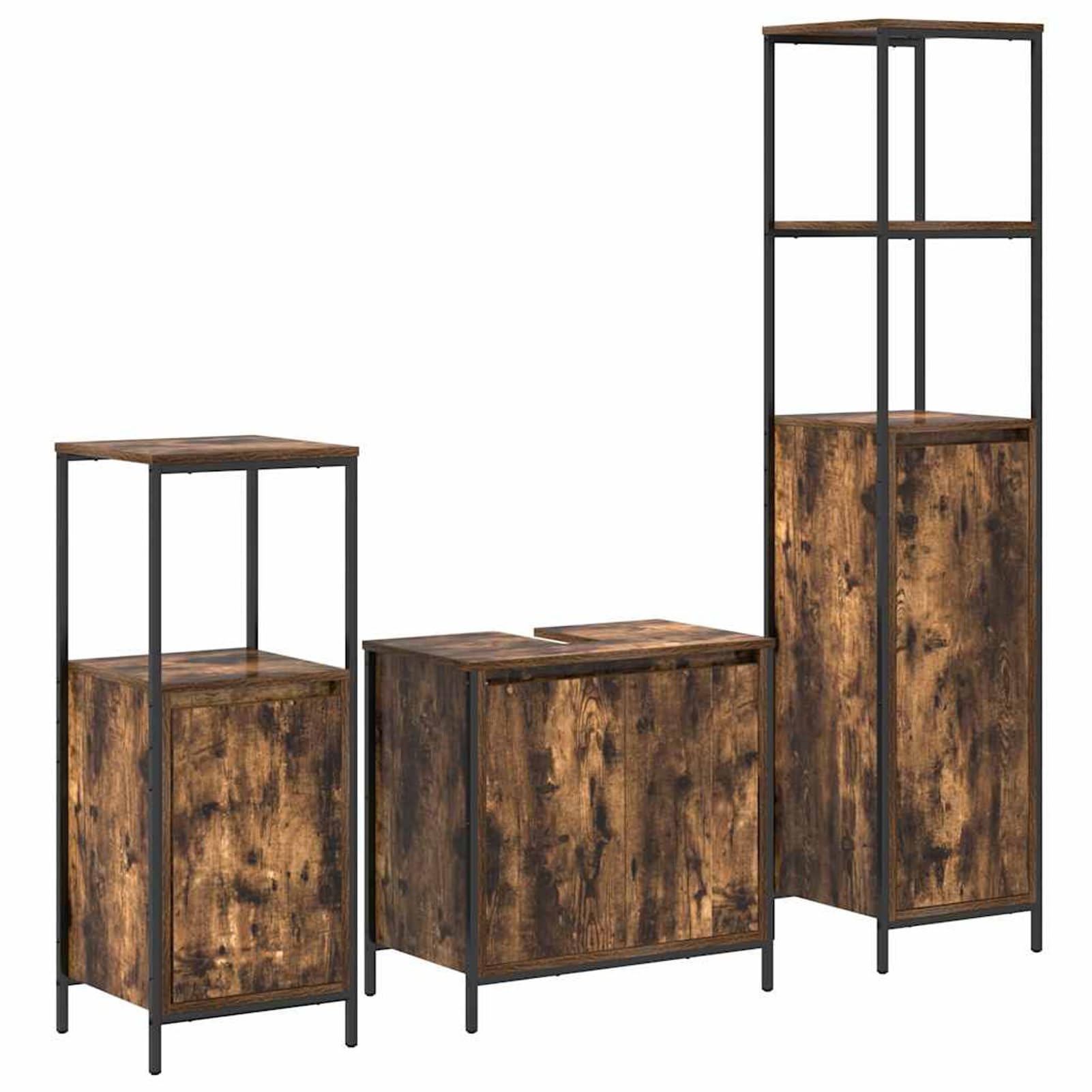 Homgoday Tocador Baño Moderno 165 cm, Armario con Espejo y Almacenamiento, Acabado Mate Roble Ahumado y Negro, Diseño Elegante y Seguro para Familias Modelo WQ1017ZJ-3328396ES