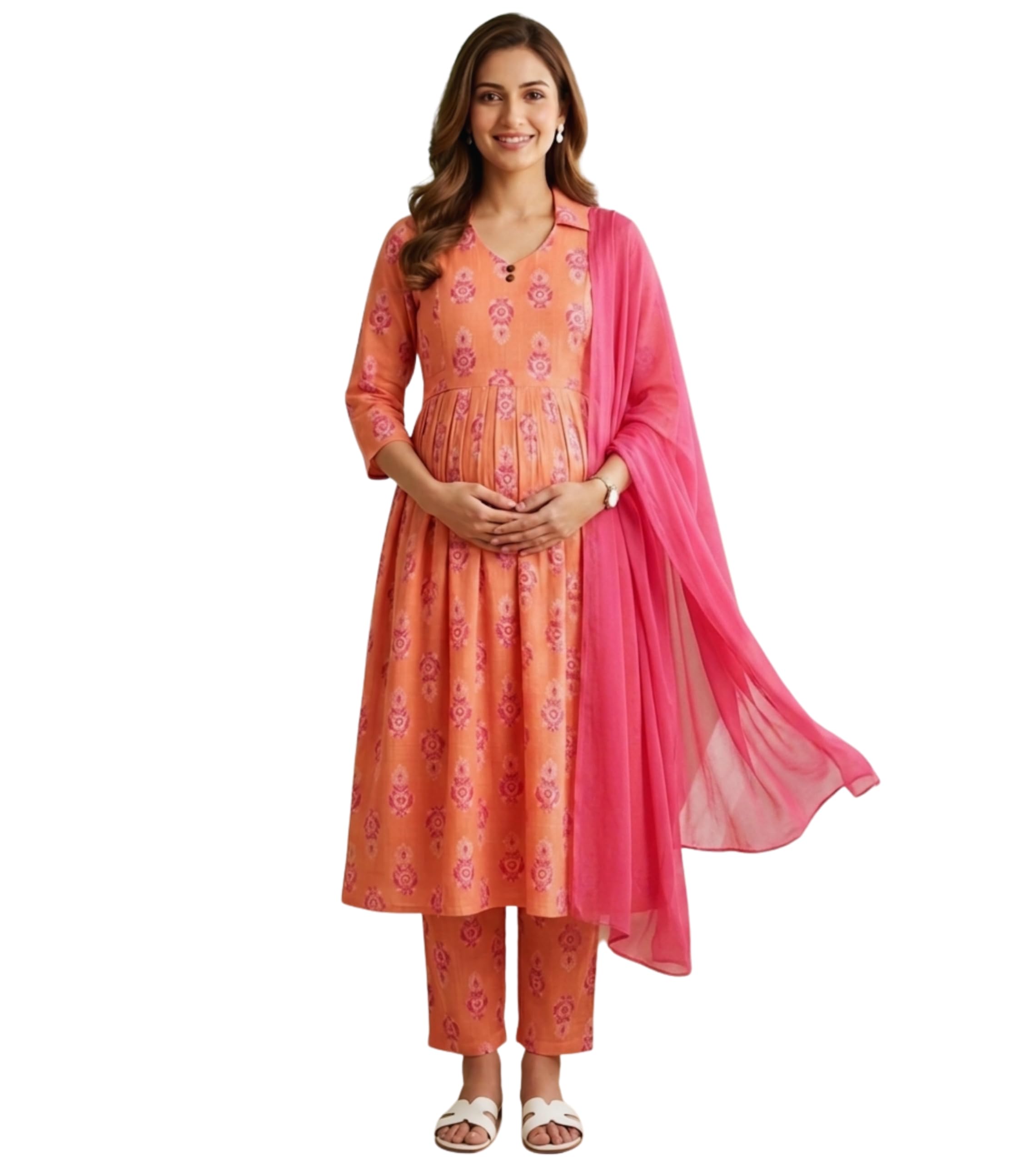 DUMMY SHAPE Feeding Dresses for Women Full Set | Cotton Rayon Turquoise Floral Kurta Pant Coord Suit with Nursing Zippers to Pregnancy & Breastfeeding | Maternity Kurtis | Mom to Be Gifts-picture-58