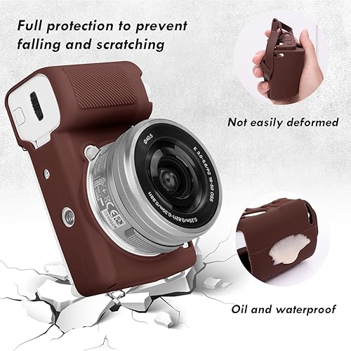 Miniatura 4 de Rieibi ZVE10 Caso, Funda Protectora De Silicona Suave Para Sony ZV-E10 ZVE10 Cámara, Cubierta De Goma Ligera Para Sony Alpha ZVE10 - Marrón
