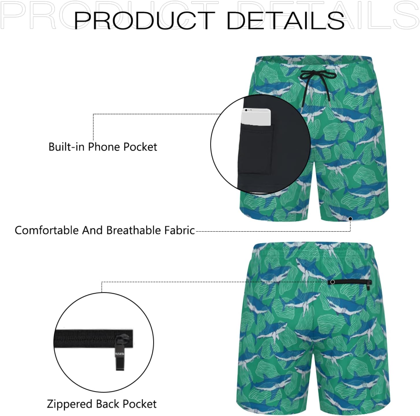 Funny Men's Swimwear Board Shorts with Compression Liner, Quick Dry Swim Trunks with Backside Zipper Pockets - Image 5