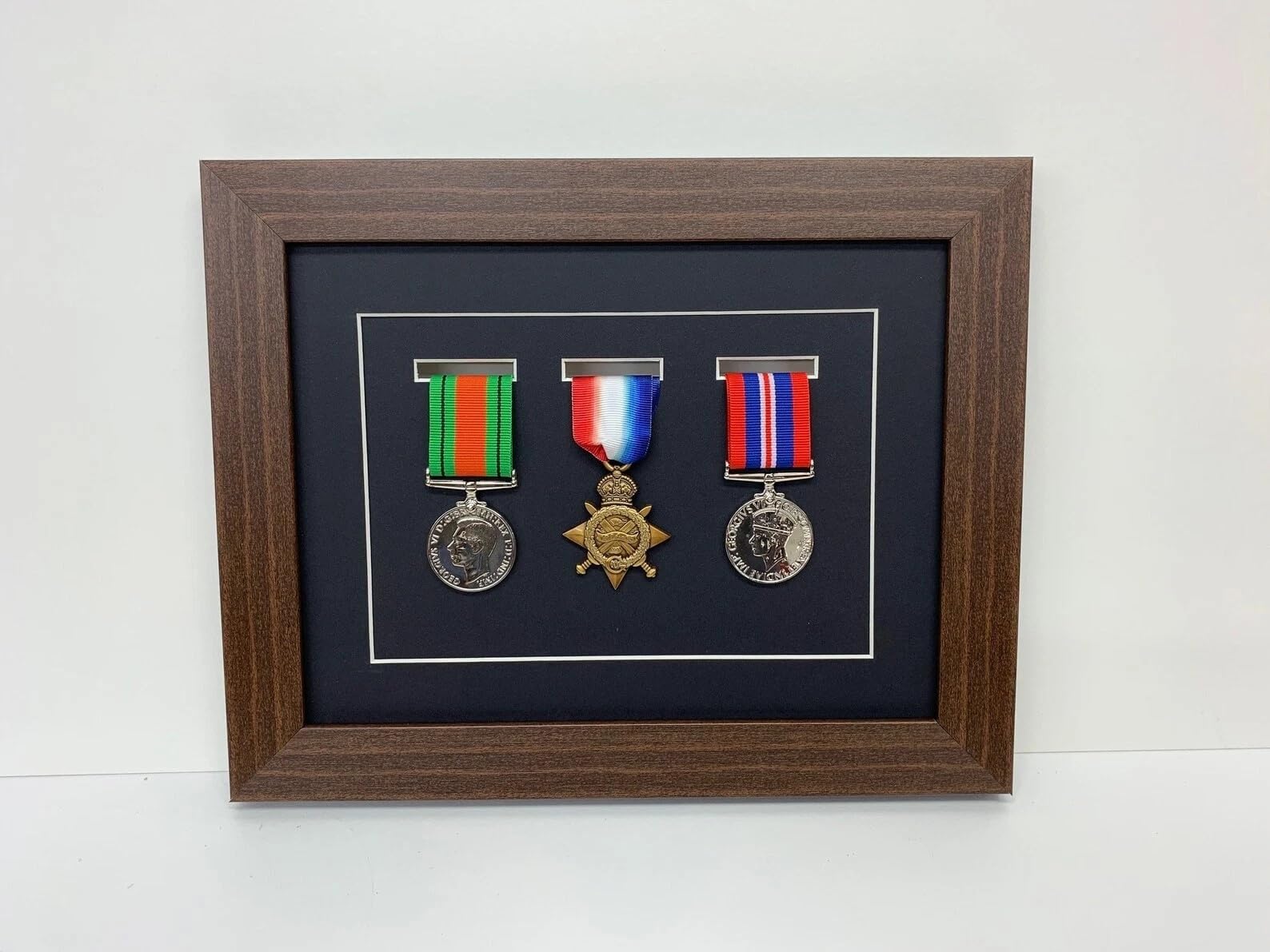 Kwik Picture Framing Ltd 3 Medal Military Display Frame 32x27cm, Black Mount - WW1 WW2 Ribbon Medal Shadow Box Display Case | Army RAF Navy Wall Memorabilia