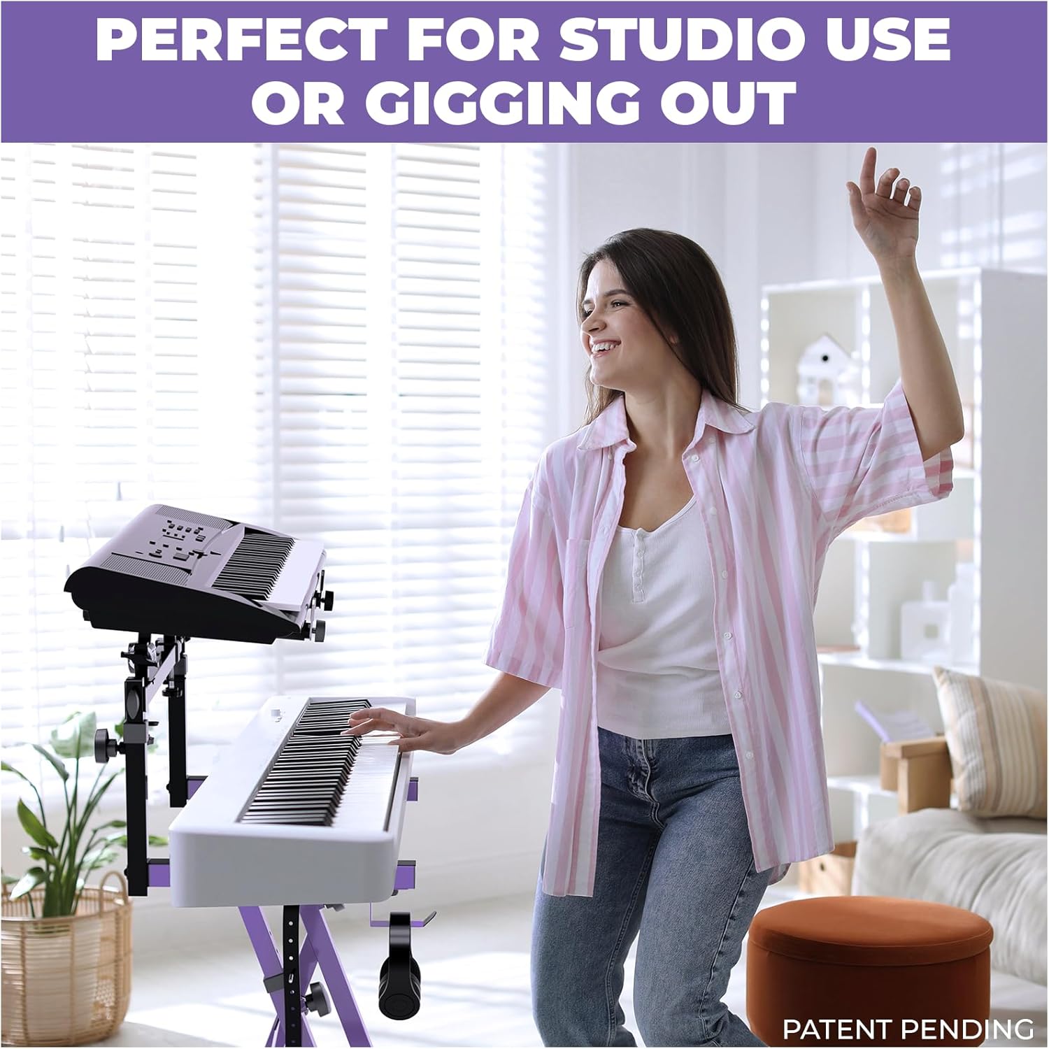 Liquid Stands 2 Tier Keyboard Stand Attachment with Straps - Two Tier Keyboard Stand for Electric Piano Rack of 54 - 88 Key Music Keyboards and Synths w/ Adjustable Arms Only for Square Tube Z Stands