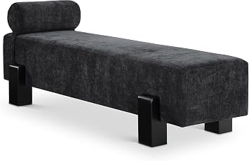 Meridian Furniture 22012Black Edison Collection Mid-Century Modern Bench with Soft Black Chenille Fabric, Rich Black Finish, Solid Wood, Bolster Pillow Included, 72" W x 23.5" D x 26" H, Black