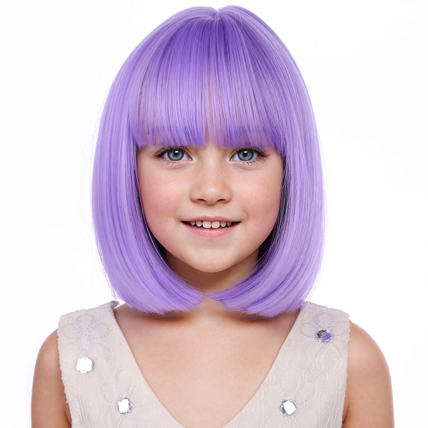 PATTNIUM Kids Purple Wig Child Bob Wig Short Light Purple Wigs for Girls Lavender Purple Bob Hair Cosplay Party Synthetic Rose Net Daily Wear Wigs