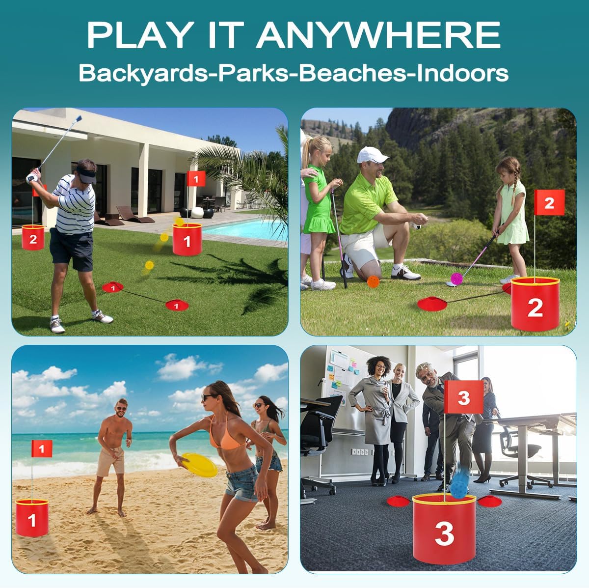 Golf Yard Bucket Games 6 Holes Golf Practice Game with Flag, Golf Chipping Game for Kids and Adults Outdoor Indoor Park, Beach, Backyard, Lawn