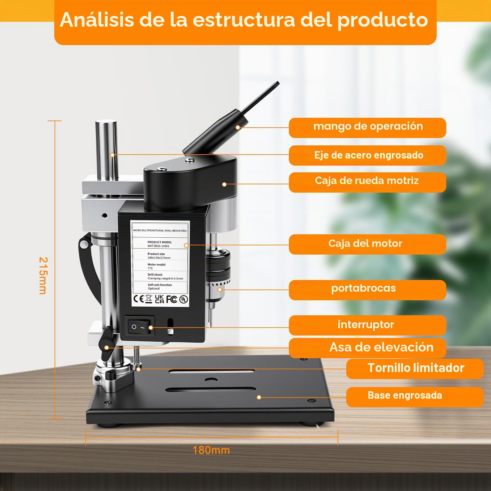 Mini Taladro De Banco, 200W Taladro De Columna EléCtrico Taladros Vertical, 4000rpm 7 Velocidades Mini Mesa De Prensa Taladro Para Taladrado Directo De Metal, Madera, Ajuste Altura De 50mm