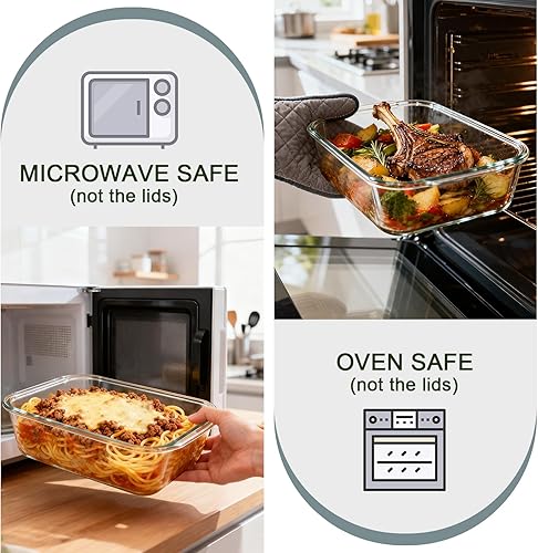 Miniatura 2 de KOMUEE Juego de recipientes de vidrio de 52 onzas y 22 onzas con tapas herméticas, sin BPA, paquete de 4 recipientes de preparación de comidas para