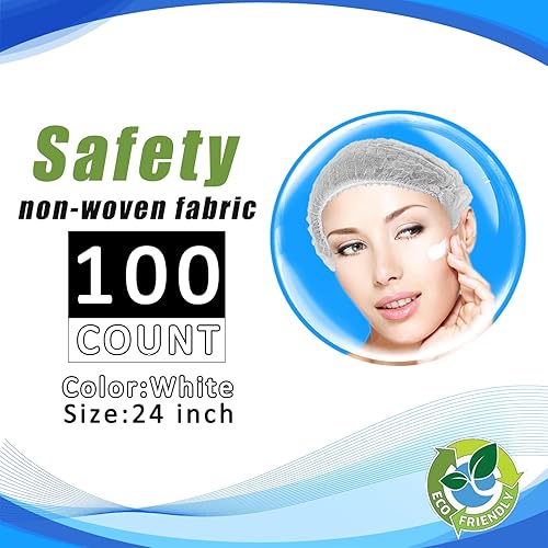 Miniatura 3 de Smilco Paquete de 100 gorras desechables blancas, red para el cabello de 24 pulgadas, tapón elástico para redes de cabello, servicio de alimentos,