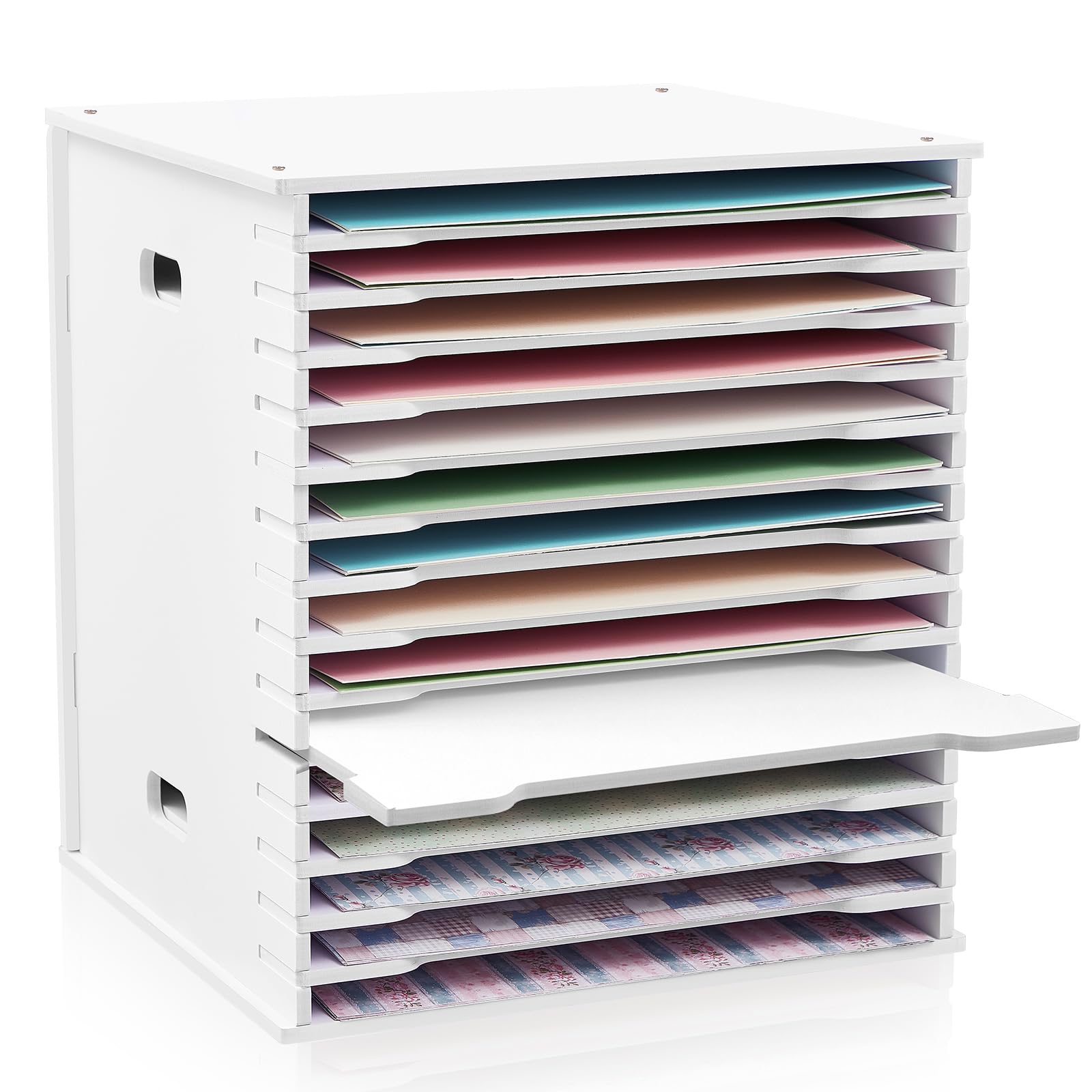 CroBlissful 15 Tier 12" x 12" Scrapbook Paper Organizer Adjustable Desk Scrapbook Paper Sorter Storage Rack File Organizer Wide Document Holder for School Office Home(12.99 x 13.78 x 14.96 Inches)