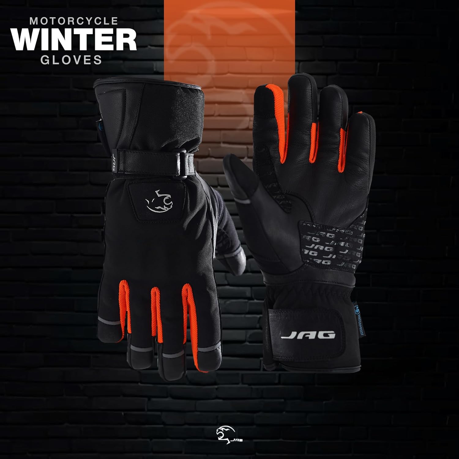 J.A.G. Winter Leather Motorcycle Gloves for Men – Warm Lining Touchscreen Gloves with Knuckle Protection for Motorbike Riding - Image 8