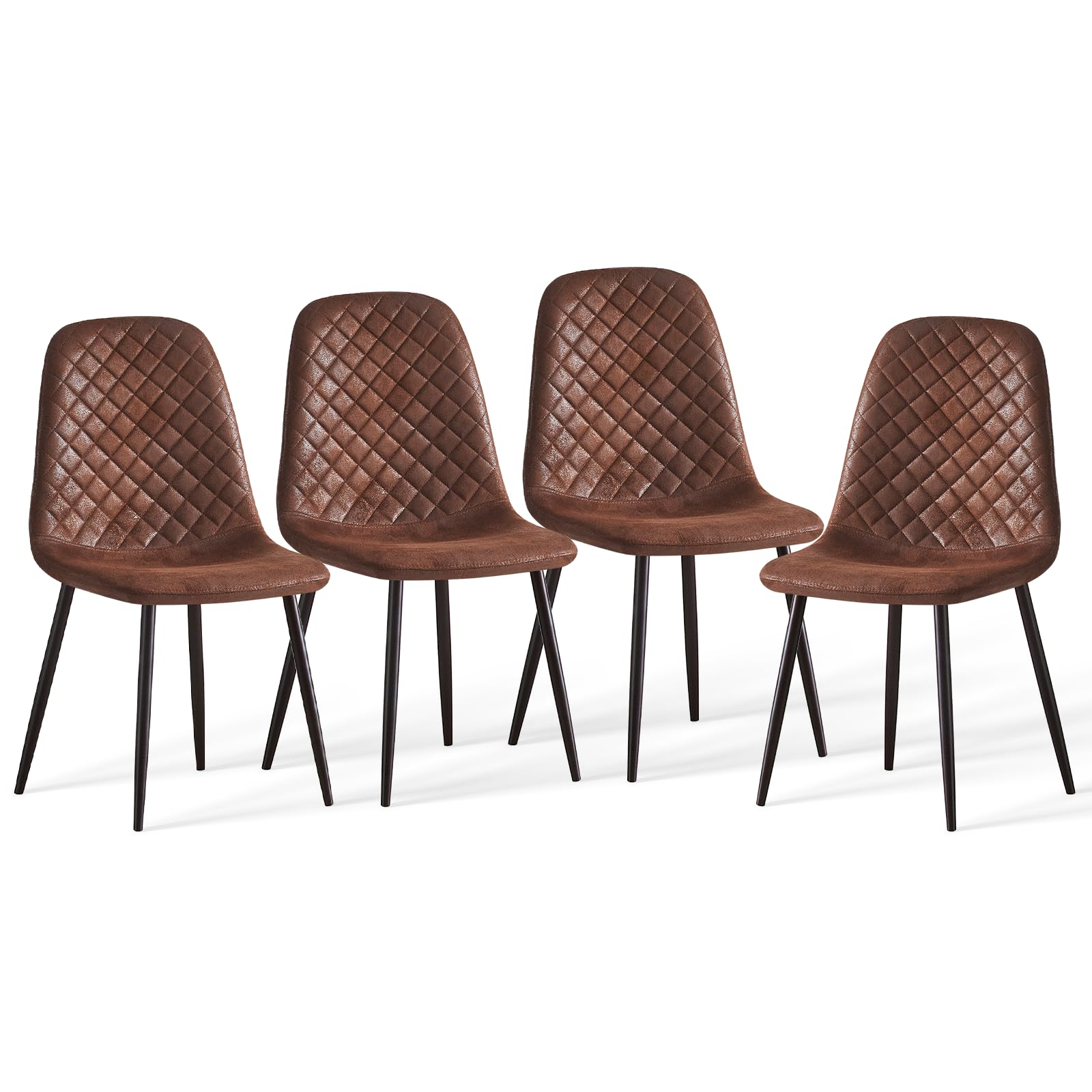 AINPECCA Set of 4 Suede Dining Chairs Brown Kitchen Chais Fabric Upholstered Seat with Metal Legs Living Room Dressing Lounge Home(4,Brown Suede)