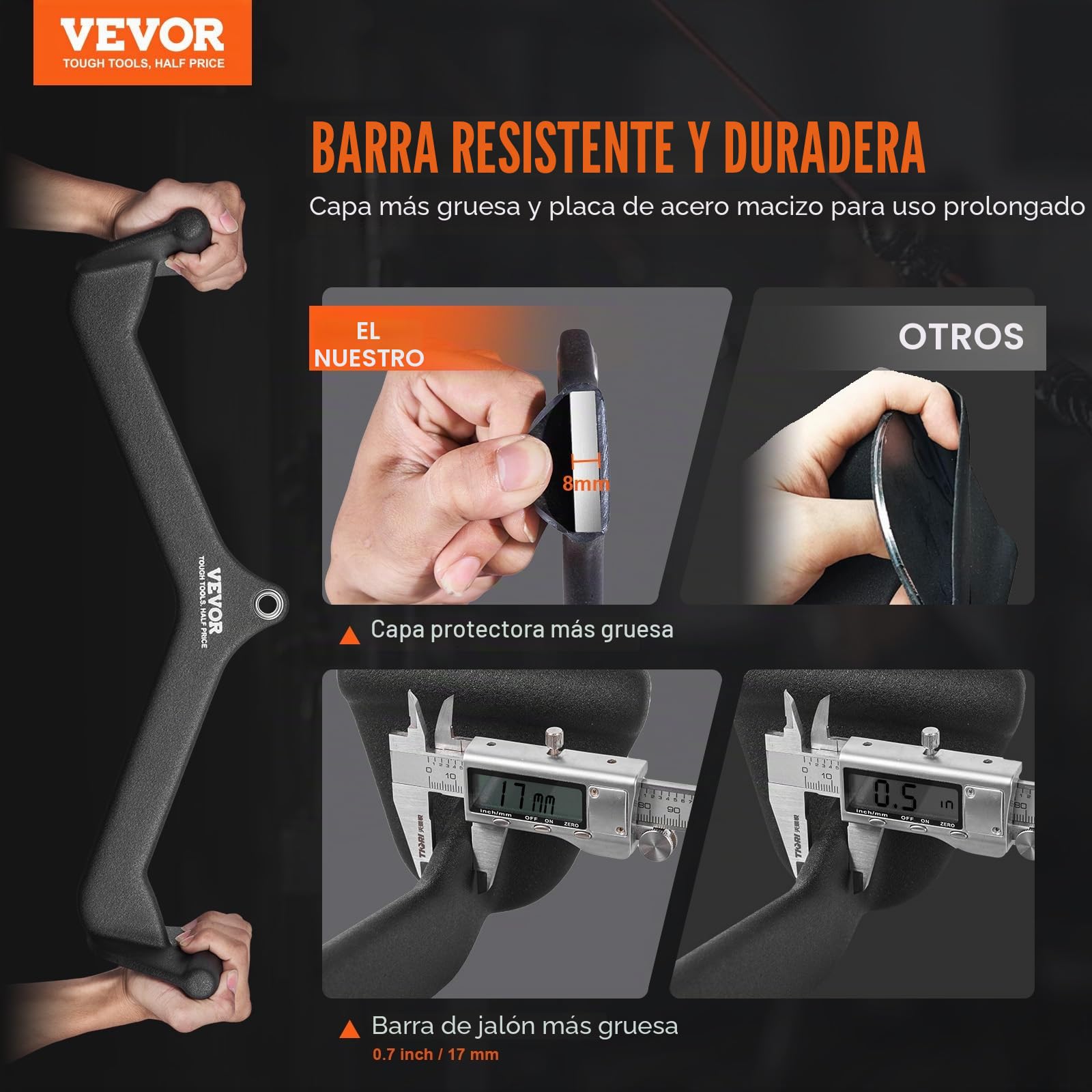 VEVOR Accesorios de tracción LAT, barra en T de remo para máquina de cable, barra en V, barra de tríceps, agarre de mango recubierto de goma, entrenamiento de fuerza de espalda, barra de tracción de