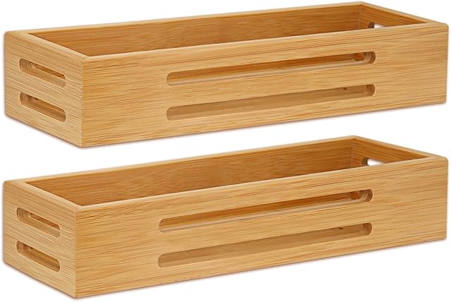 SAUNNIHEN Bamboo Spice Rack Organiser without Drilling, 2 Packs Spice Rack Wall Mounted, Spice Storage Organiser for Inside or Outside Cupboard, Herb Rack Standing or Hanging, Self-adhesive or Drilled