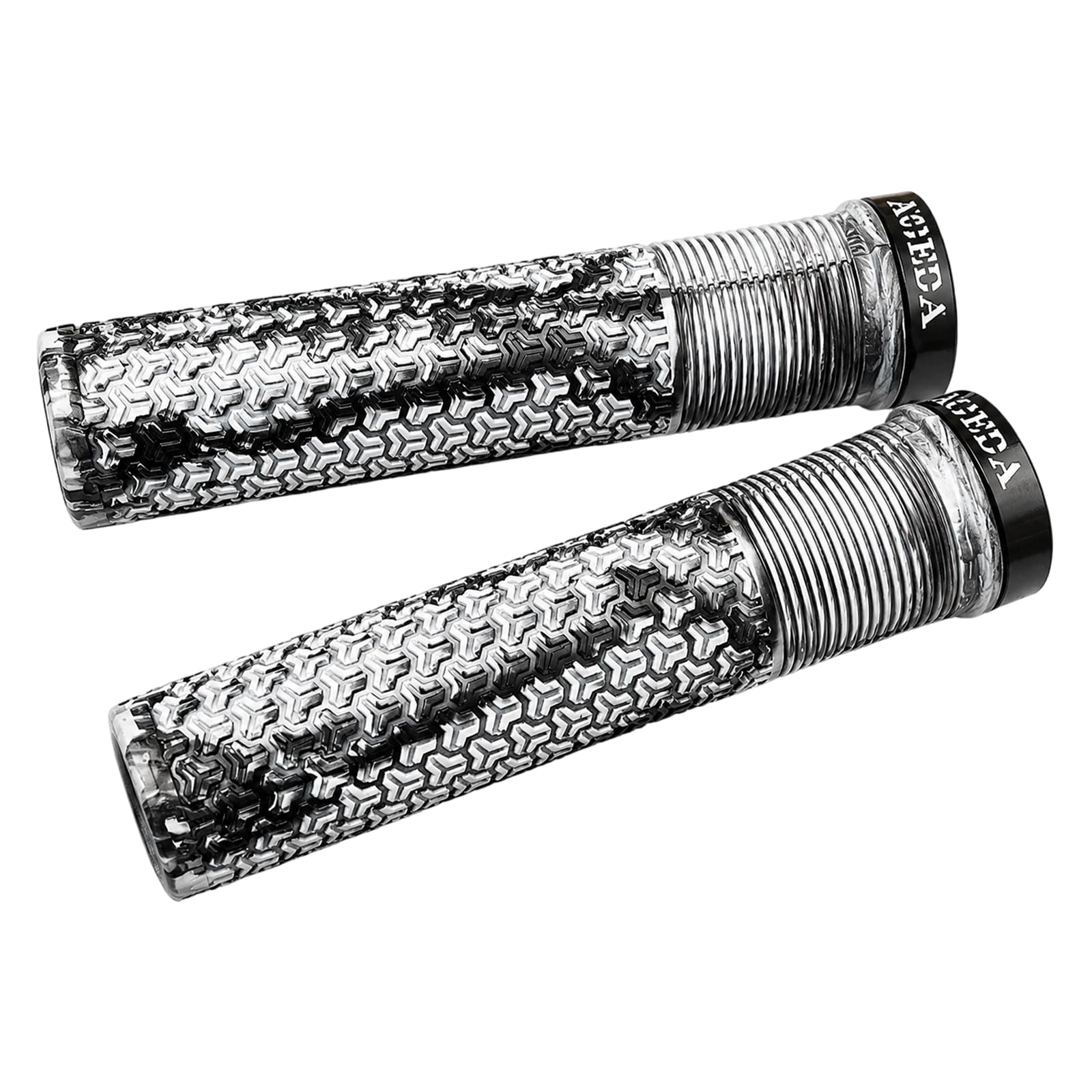 QhgPnt Bike Handlebar Grips, Mountain Bike Grips with Ergonomic with Aluminium Lock Rings, Universal Fit for Bicycle Handlebar Grips,for MTB, Scooter(Black-White)