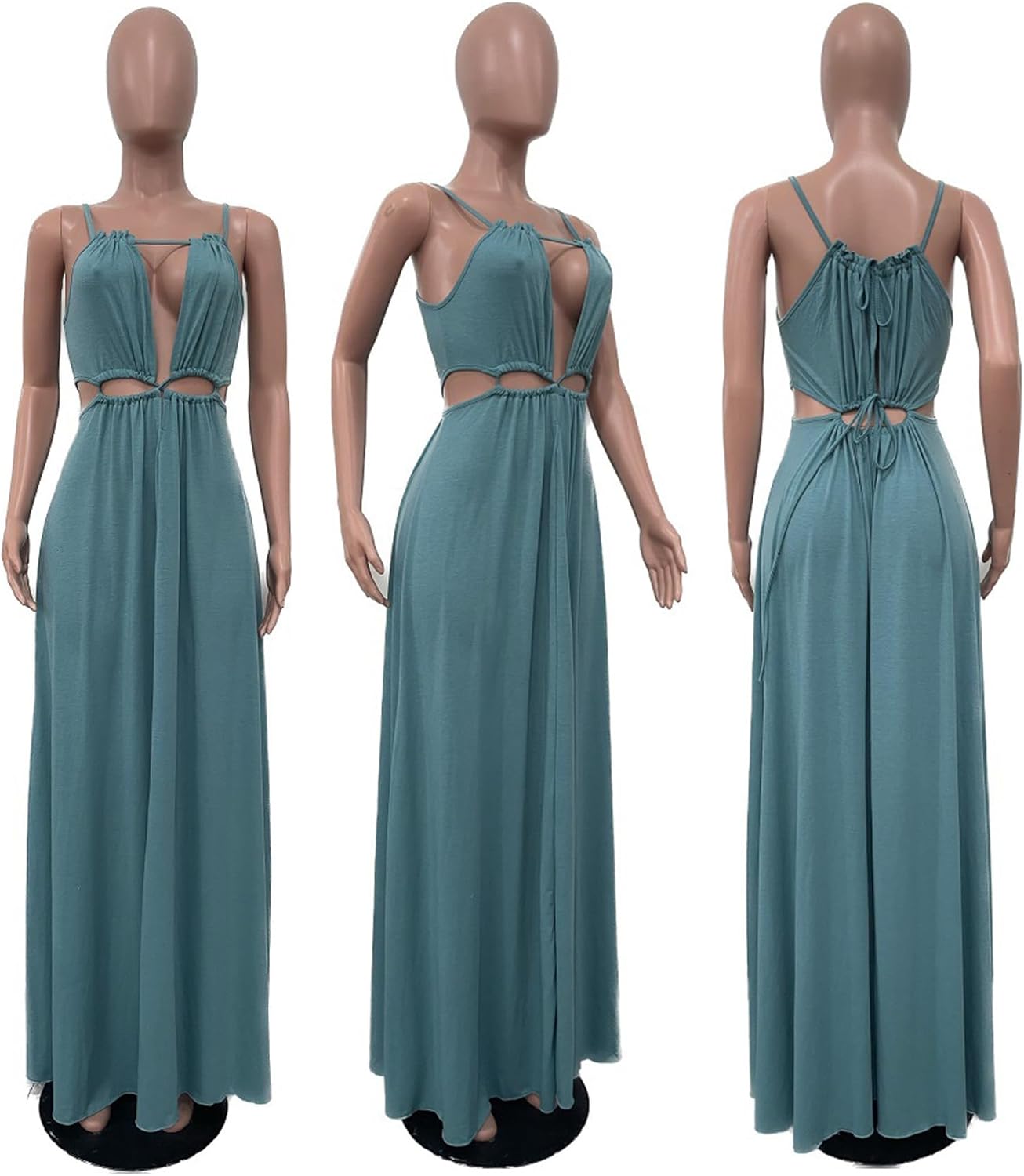 Geulis 2026 Women Summer Beach Dresses Sexy Cut Out Sleeveless Spaghetti Strap Halter Dress Flowy Maxi Vacation Dress - Image 6