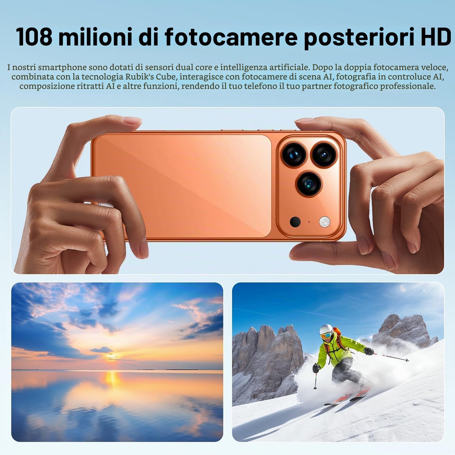 I17 Pro Max Telefono Cellulare 5G Sbloccato Android 15 Telefono Dual SIM Smartphone Con Fotocamera Da 108 MP E 78 MP Batteria Da 8000 MAh Standby 16 GB E 1 TB Smartphone A 10 Core,Blue-7.3 Inch