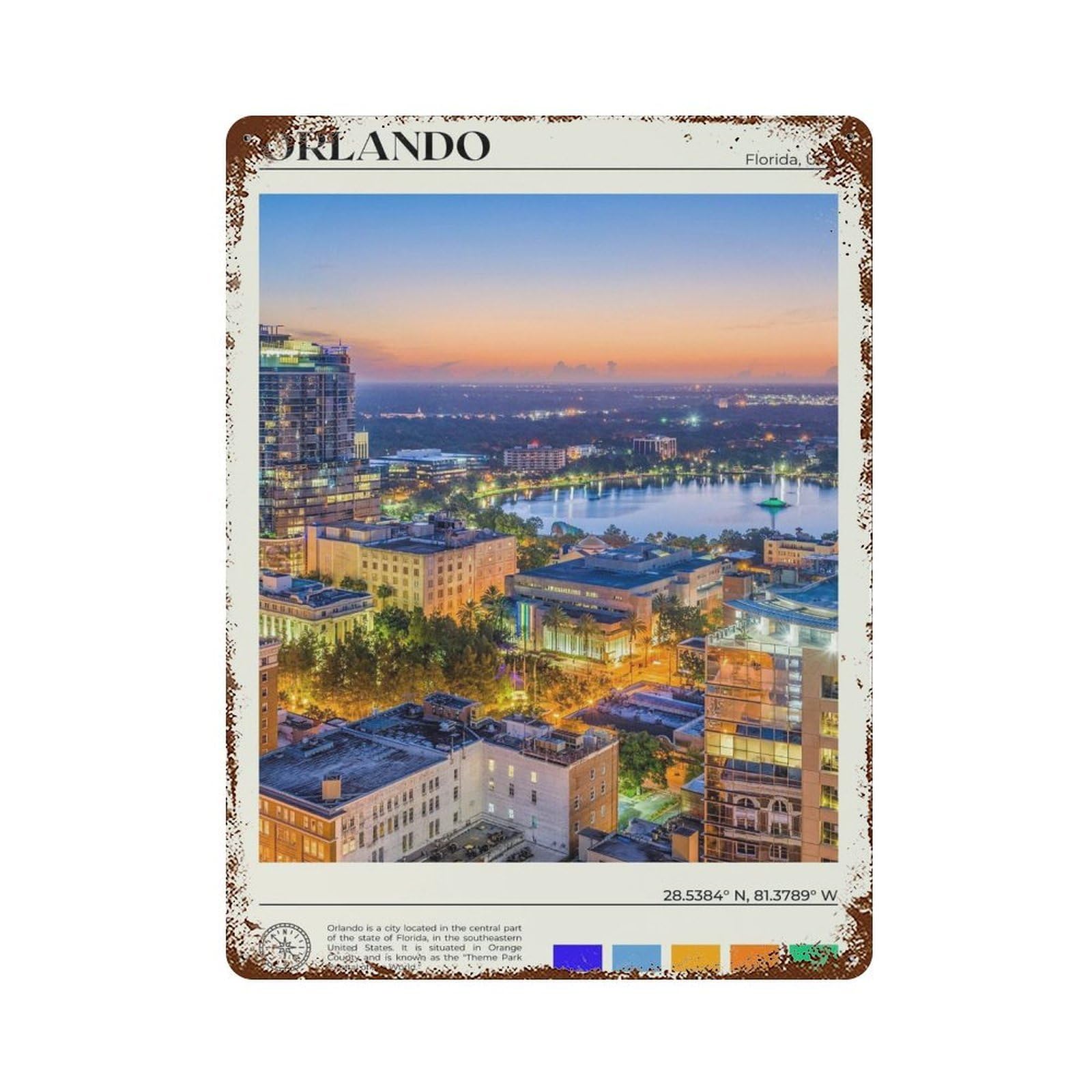 xiaoxiaoshen Real Photo Orlando Decor Florida Wall Decor Art Metal Tin Poster Modern Home Decor Art Home Bar Shop Decorations Vintage Sign 40x30cm