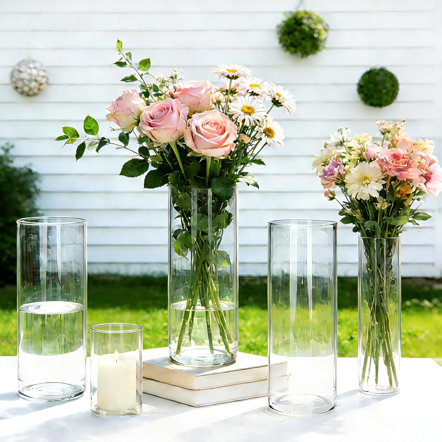 Brajttt Glass Cylinder Vase,10 Pack Glass Flower Vases,Hurricane Floating Candle Vases for Centerpieces Tables,Tall Cylinder Clear Vase for Centerpieces Wedding Party Home Décor