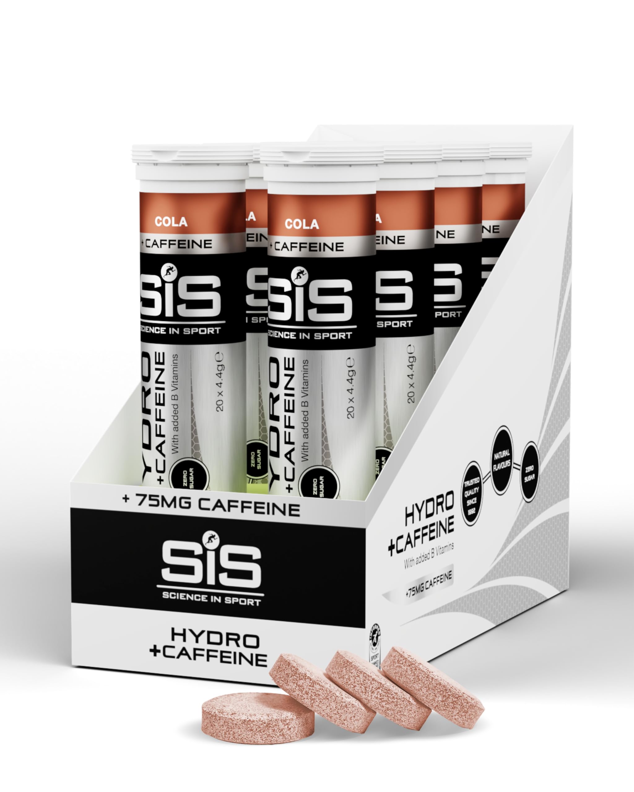 Science In Sport Hydro Electrolyte Tablets | 75mg Caffeine | Sugar Free Hydration Tablets | Essential Electrolytes to Reduce Fatigue & Aid Rehydration | Cola Flavour | 160 Servings | 8 Pack