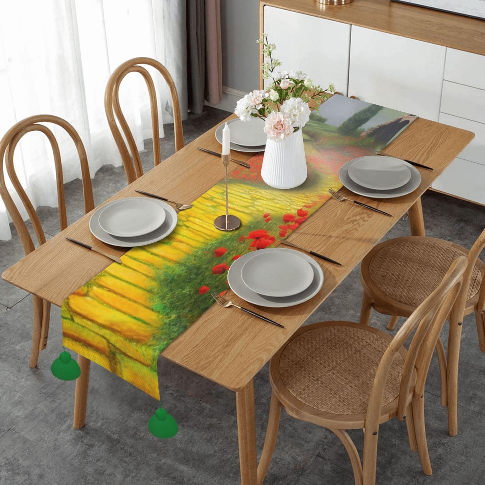 table runner 金彩琳派　帯リメイク Amazon.com: OPSREY Poppies Field Yellow Brick Road Print Table