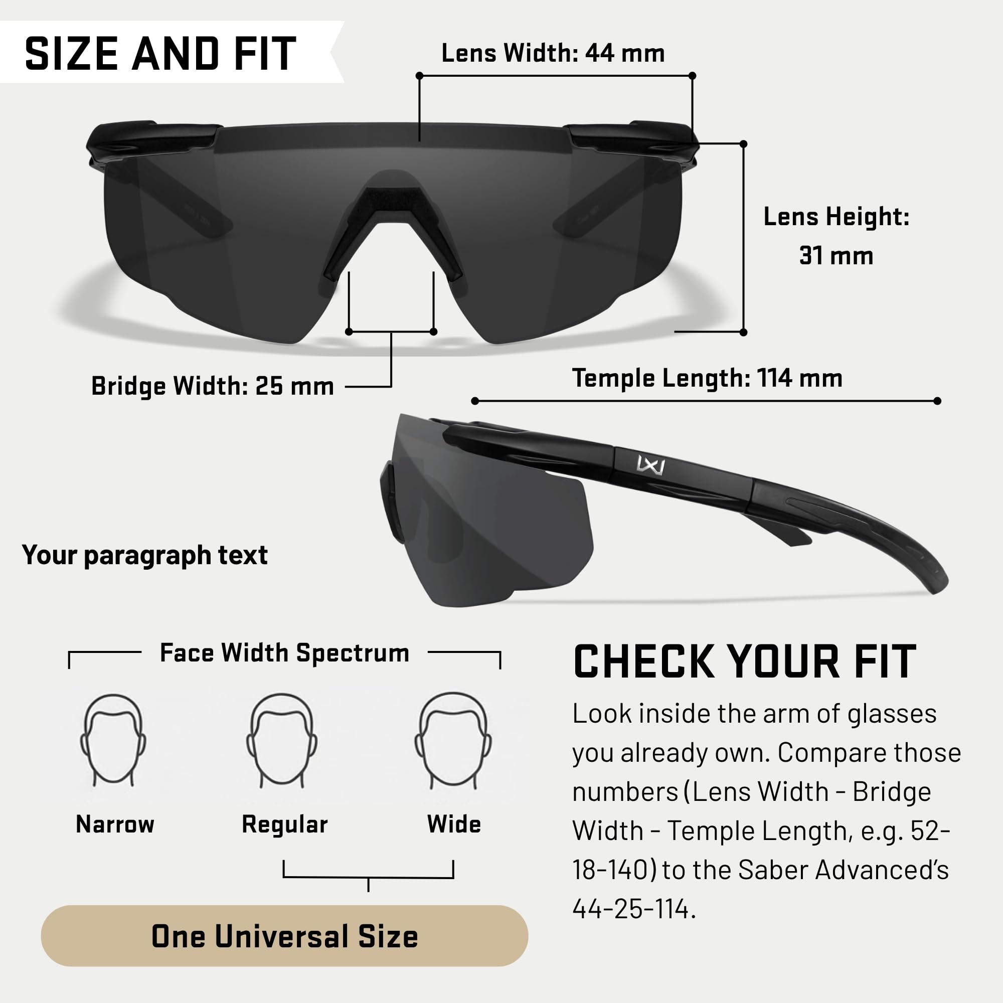 Wiley X Saber Advanced Sunglasses, Smoke Grey, Matte Black, Safety