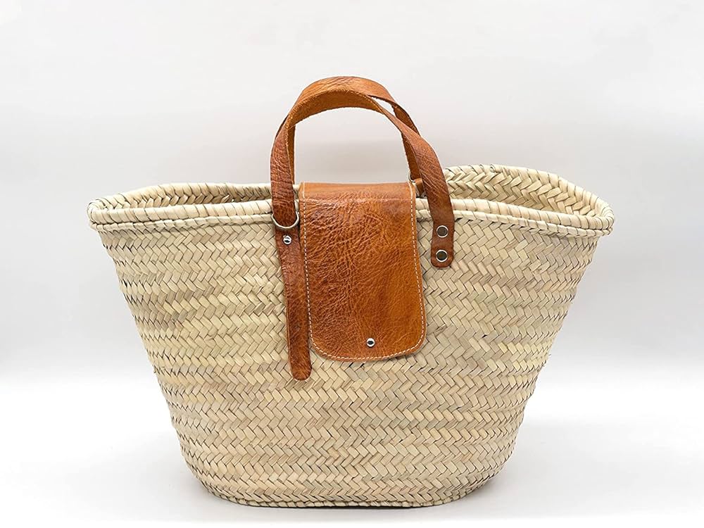 バッグ French Baskets French Basket, straw bag with leather handles, beach bag