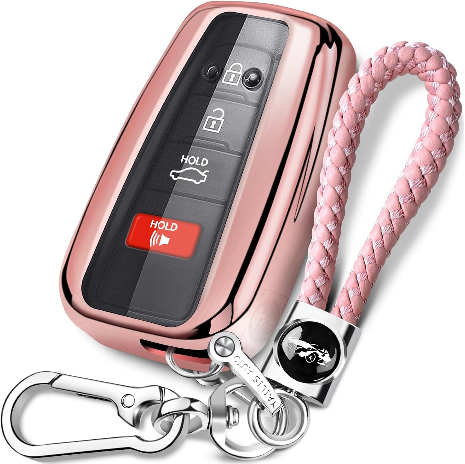 Intermerge for Toyota Key Fob Cover with Keychain,Special Soft TPU Key Case Protector Compatible with 2018-2024 RAV4 Camry Avalon Corolla Highlander C-HR Prius(only for Keyless go) Rose Gold