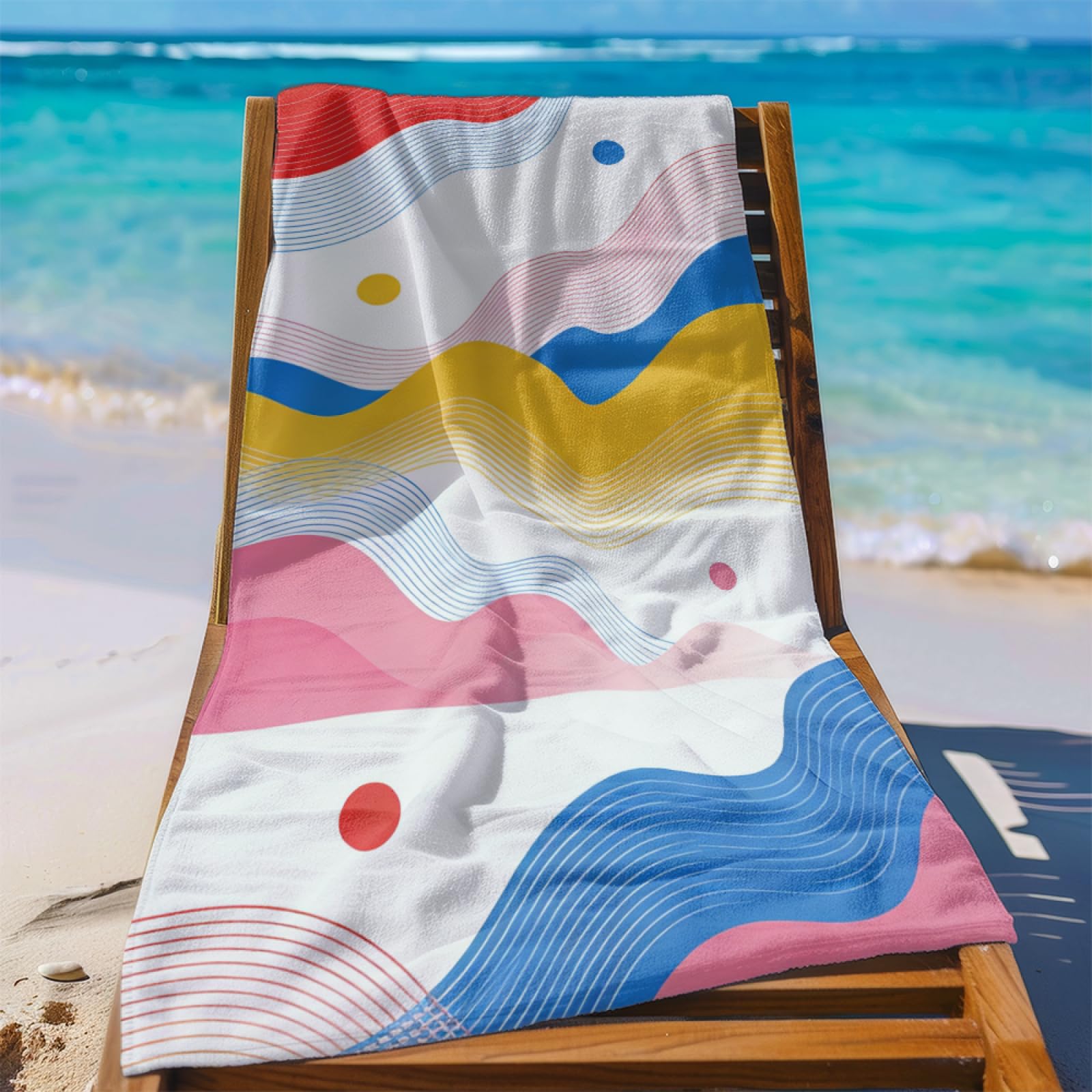 Fouta PlageOndes Bleues Modèle Surdimensionné avec Diverses Tailles, Respirante et Portable, Parfaite pour Voyages Sorties Piscine et Usage Extérieur Quotidien 90x160 cm