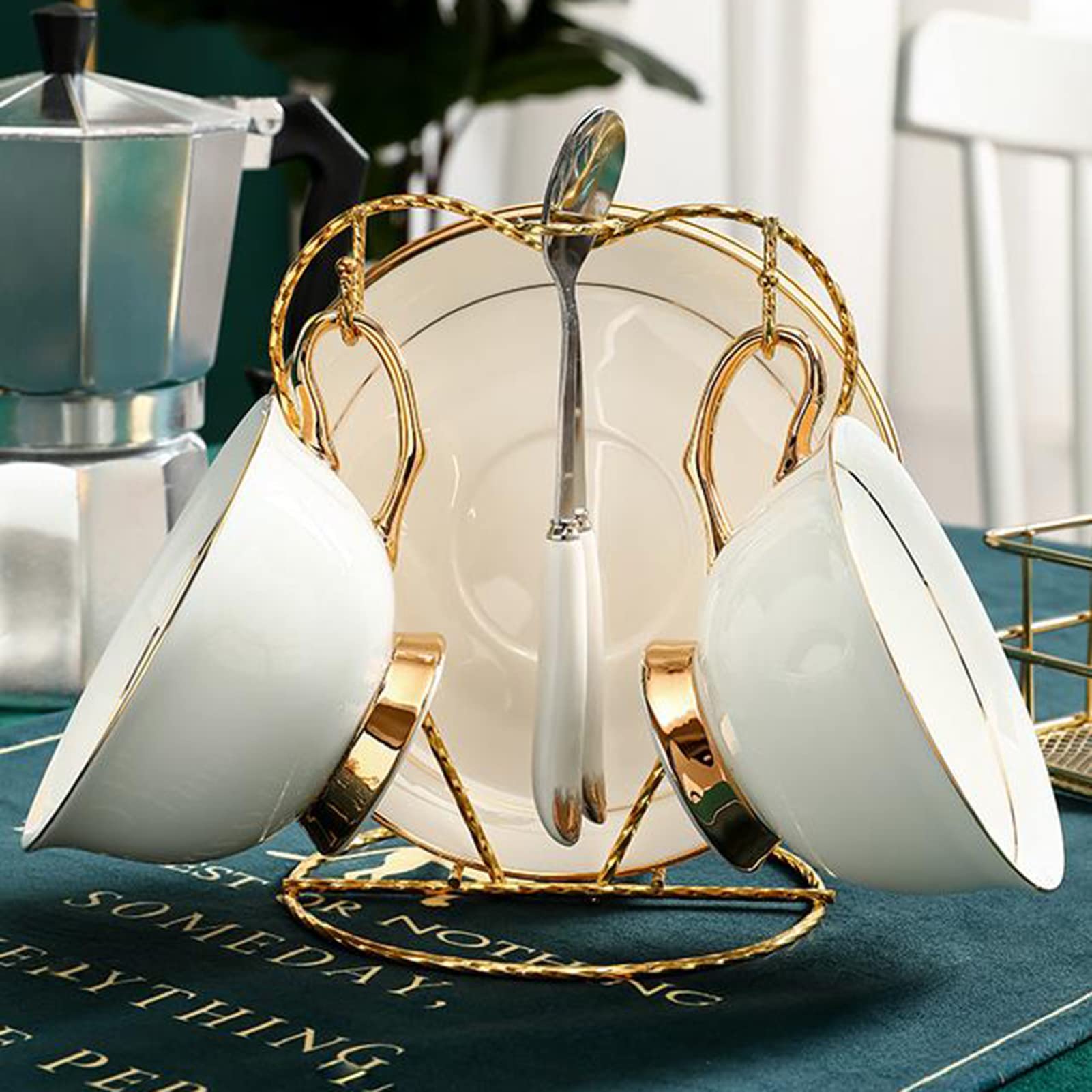 Juego de Tazas y platillos de café de Estilo Europeo, Elegante y Sencillo Juego de té inglés de Porcelana de Hueso, Moderno y Ligero, Comercial para el hogar (B)