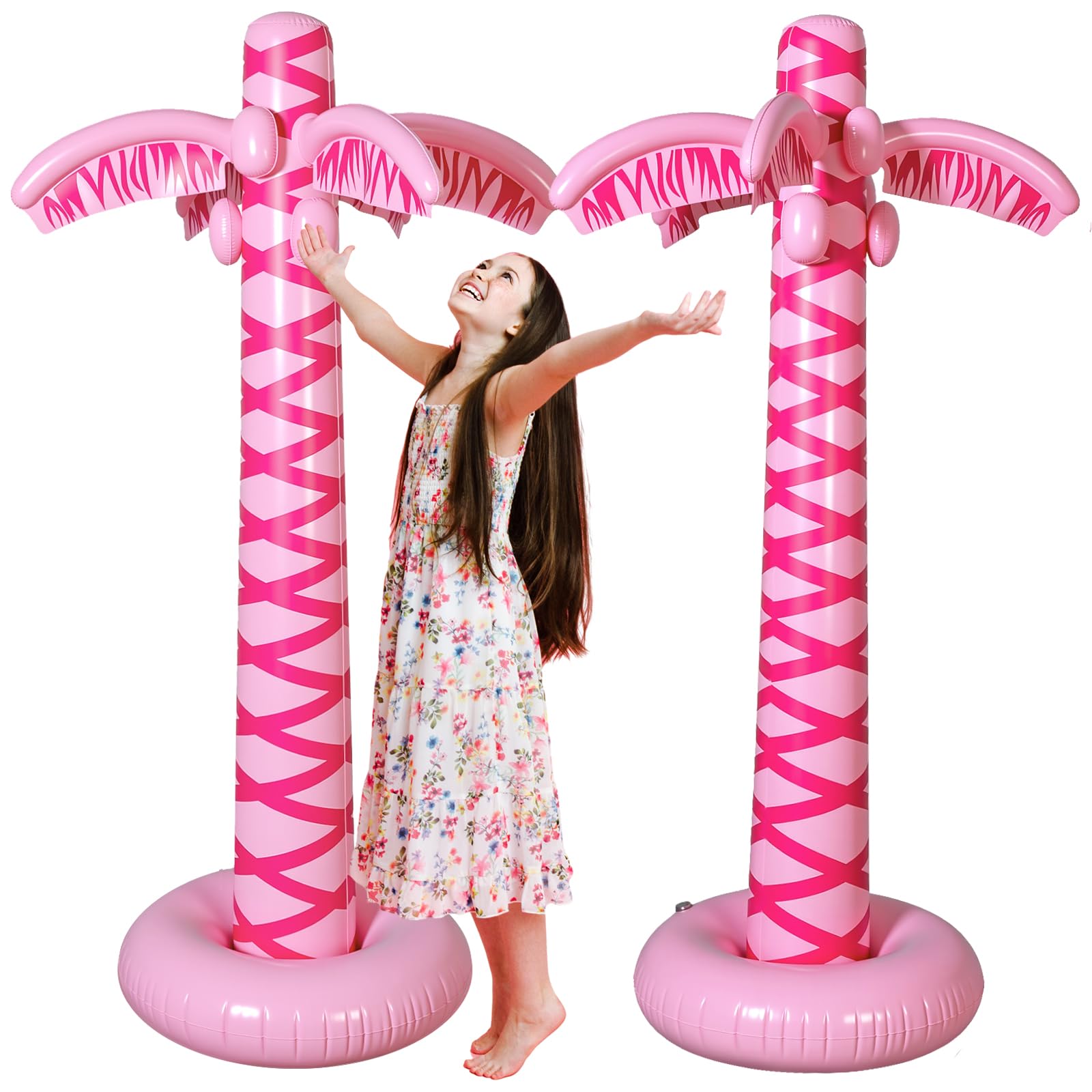 Photo 1 of LaRandom 2 Pcs Inflatable Pink Palm Trees Beach Themed Party Decor,5.5 Ft