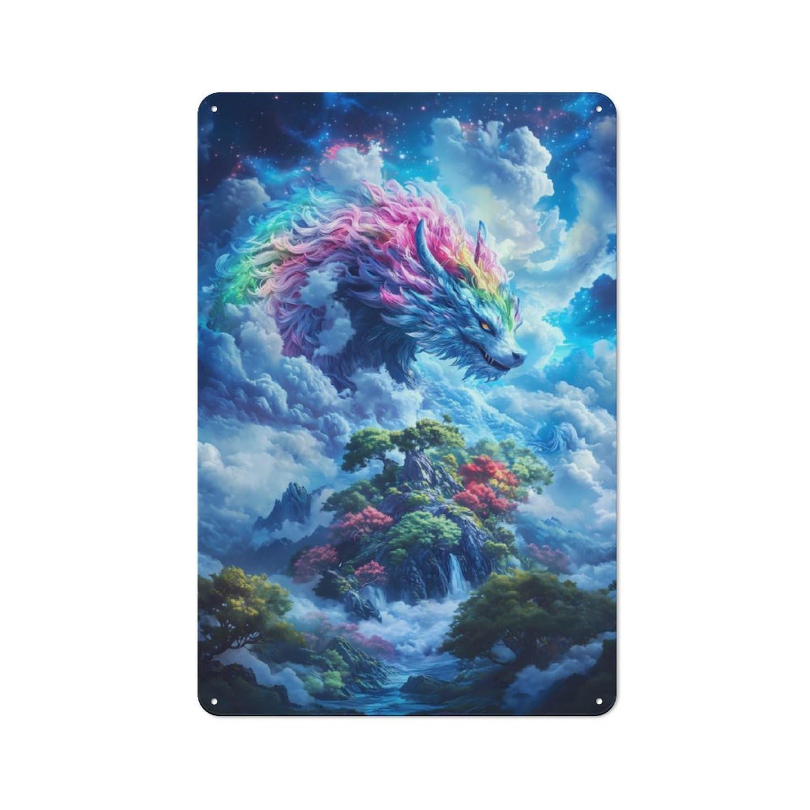 Junmoney Rainbow Wolf In The Clouds Retro Metal Wall Sign 30X20cm With For Garage Wall, A Decorative Metal Sign For Garages And Workshops
