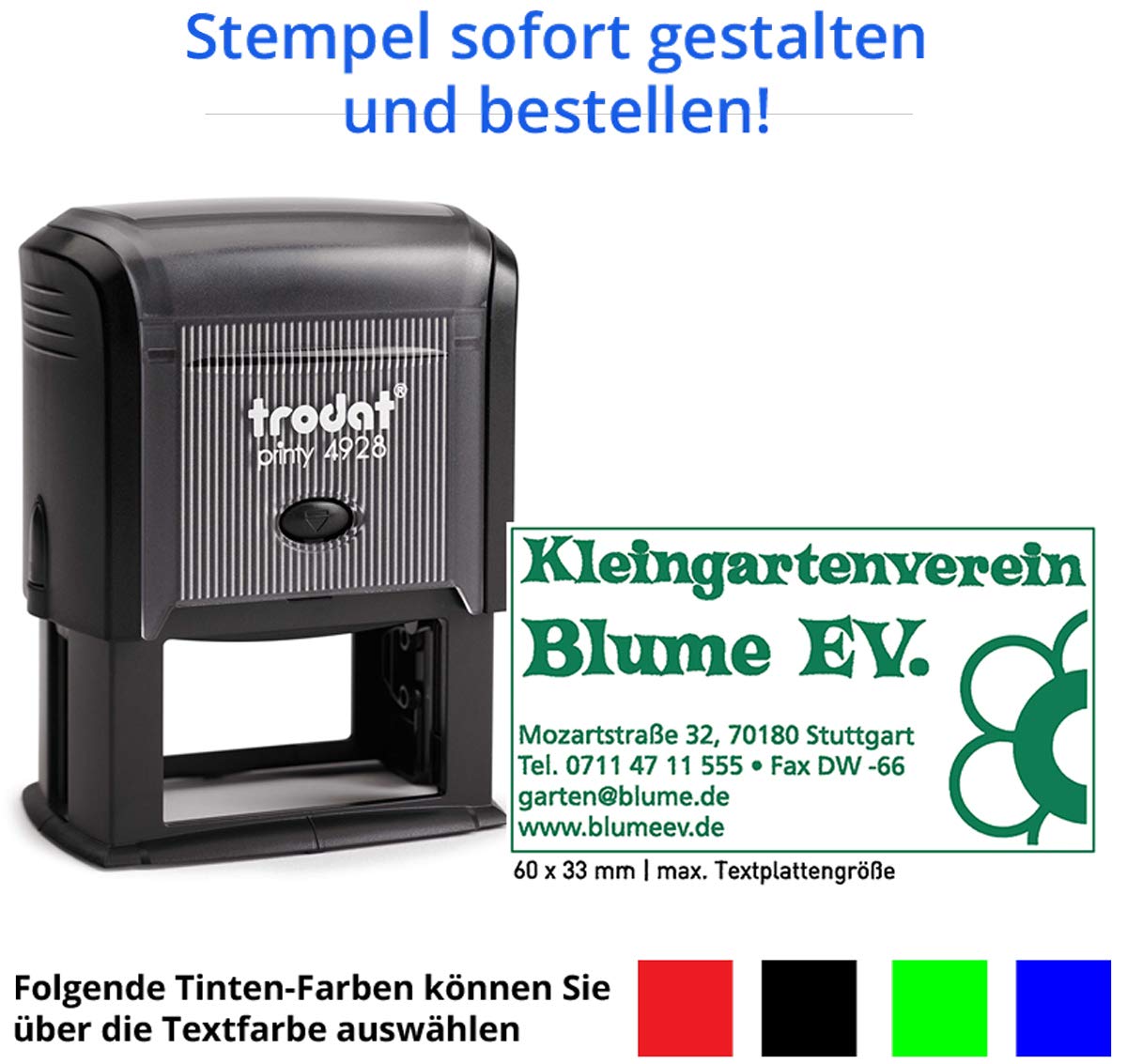 Stempel Trodat Printy 4928 (60x33 mm), für 9 Zeilen, in verschiedenen Farben, gleich Online gestalten!!! (schwarz)