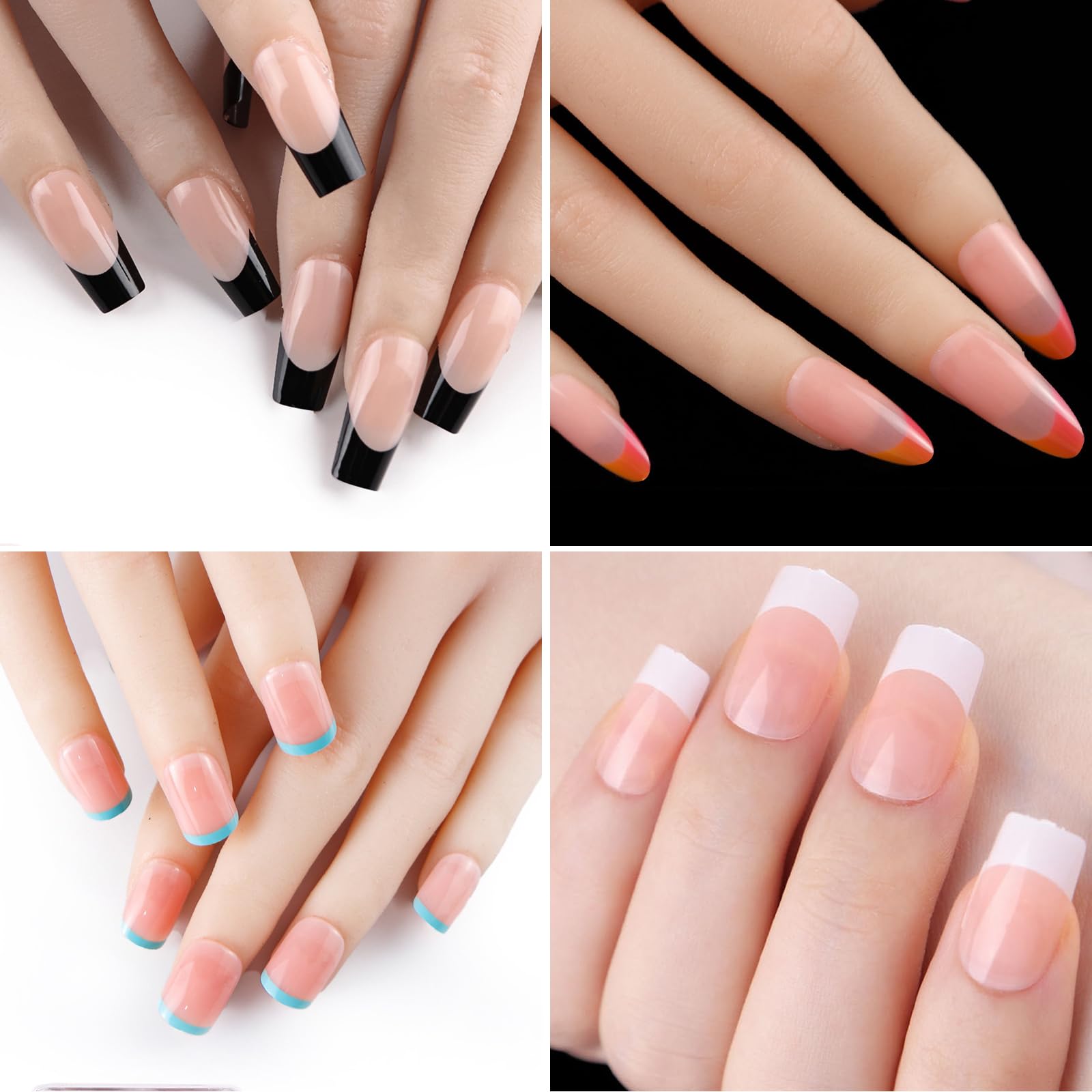 600 unidades por caja de uñas postizas con punta francesa, uñas artificiales a presión, cobertura completa, suministros de manicura