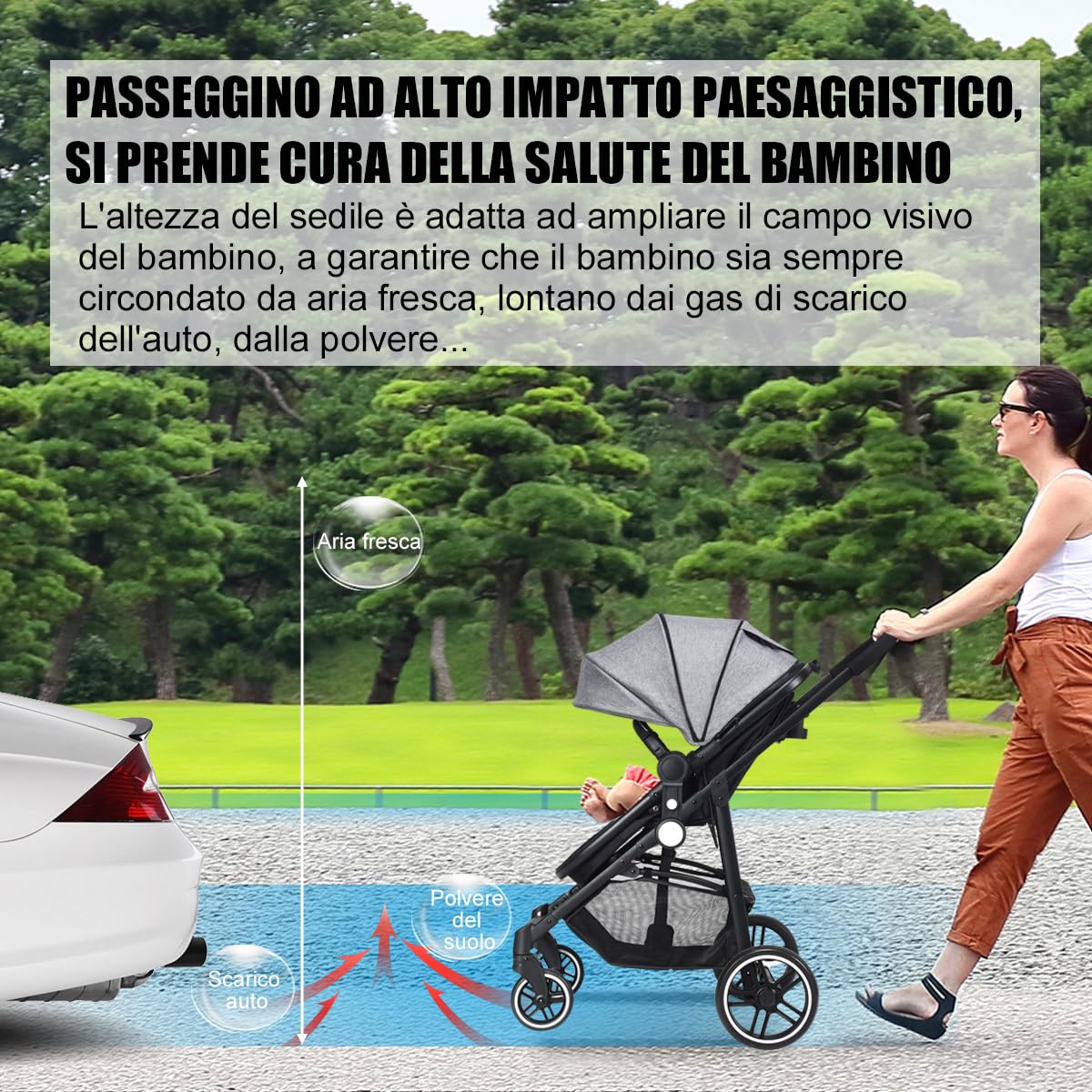 RELAX4LIFE Passeggino Pieghevole Convertibile con Seduta Reversibile, Capottina Regolabile, Cintura 5 Punti (Grigio)