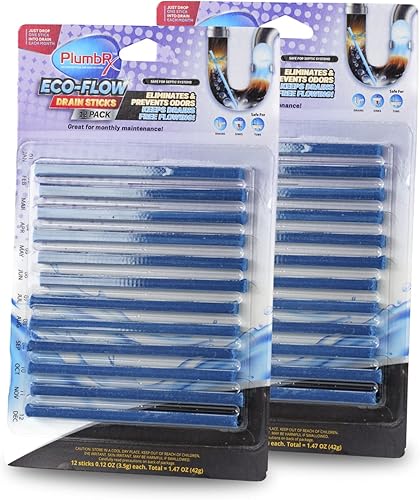 Barras de drenaje ECO-FLOW  Limpiador de drenaje y desodorante  Fregaderos, bañeras, duchas, trituradores  Paquete de 2  24 varillas