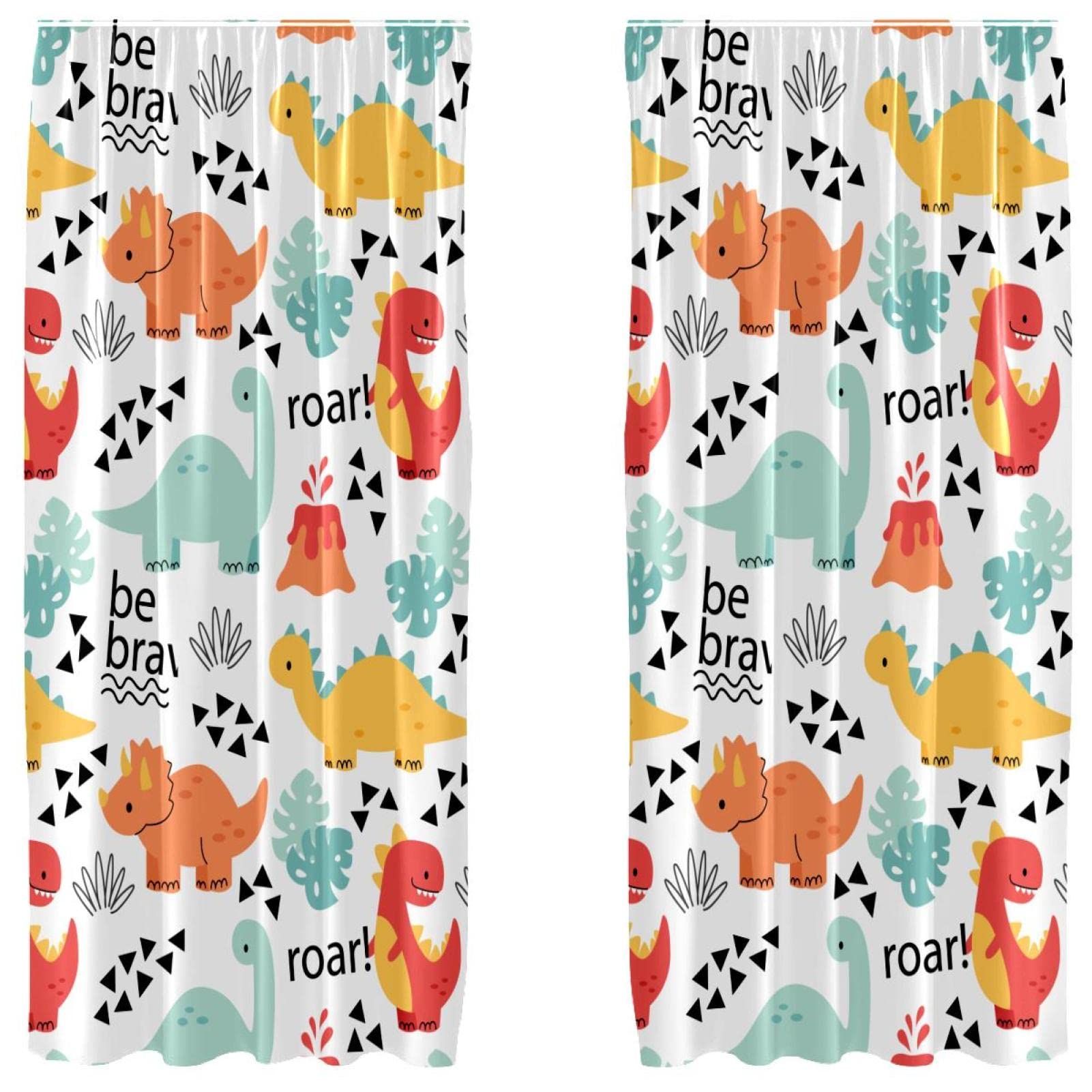 Rideau dinosaure colore 140x213 cm lot de 2 voilages legers