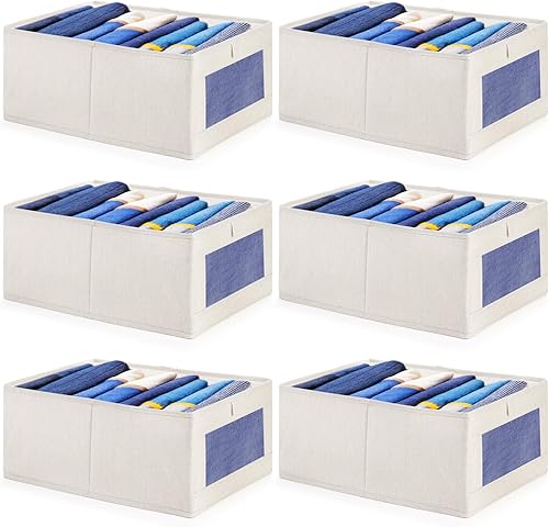 Coloch Paquete de 6 contenedores de almacenamiento de lino con ventana transparente, caja de almacenamiento plegable para armario, organizador de