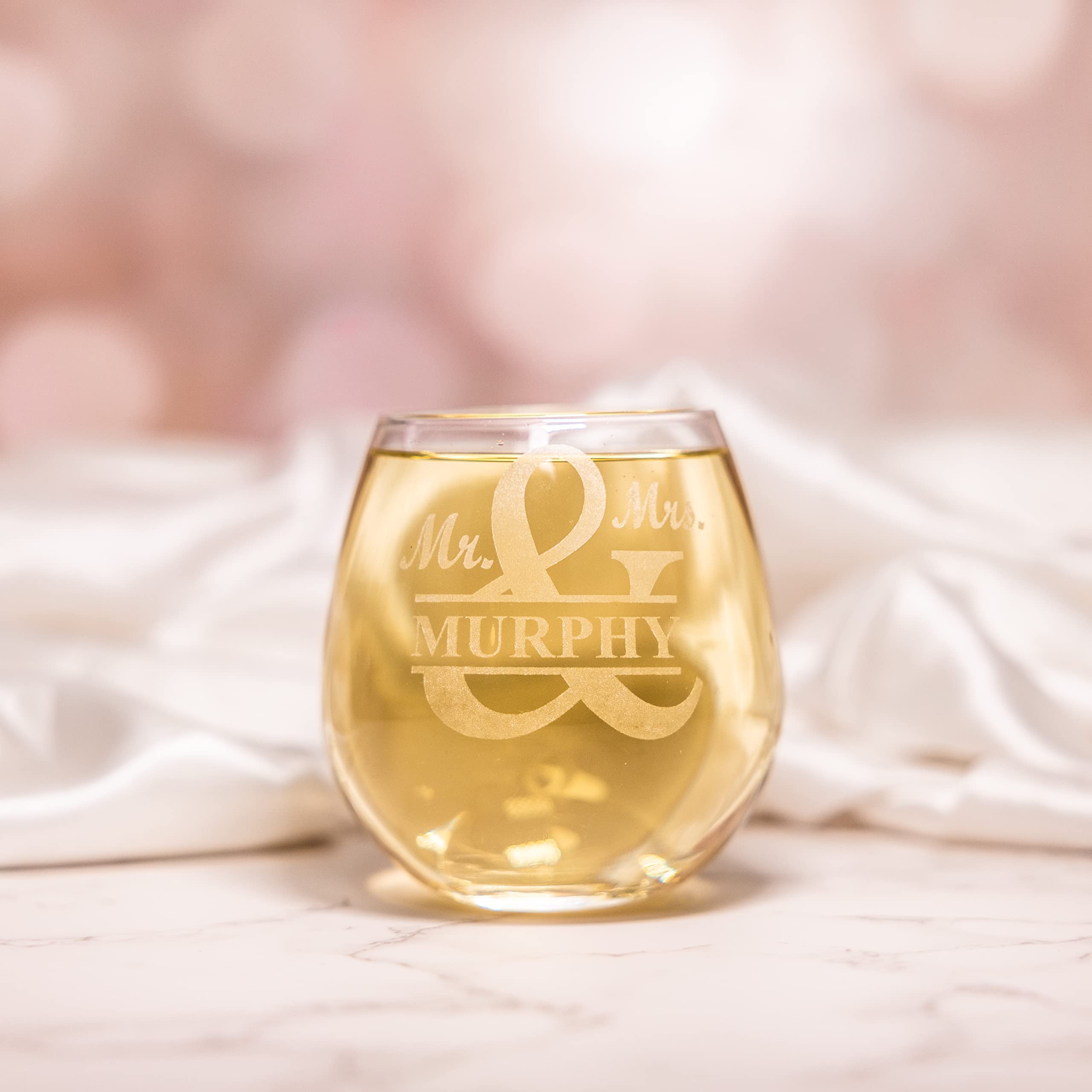 Mr & Mrs Beer And Wine Glass Set - Etched Wedding Gift For Couples, 20 Oz & 15 Oz