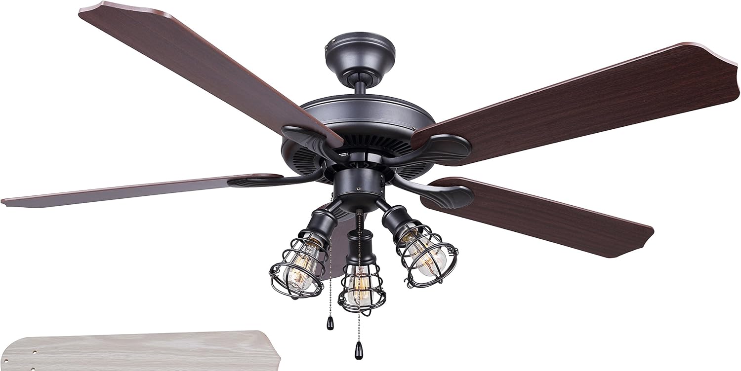 Hоttеѕt Sаlеѕ Canarm LTD CF52OTT5GPH Otto 52 Ceiling Fan 5 Rev Blades Silver Oak/Walnut 3 Light, Graphite Metal Cage Shades, Dual Mount, No Limiter