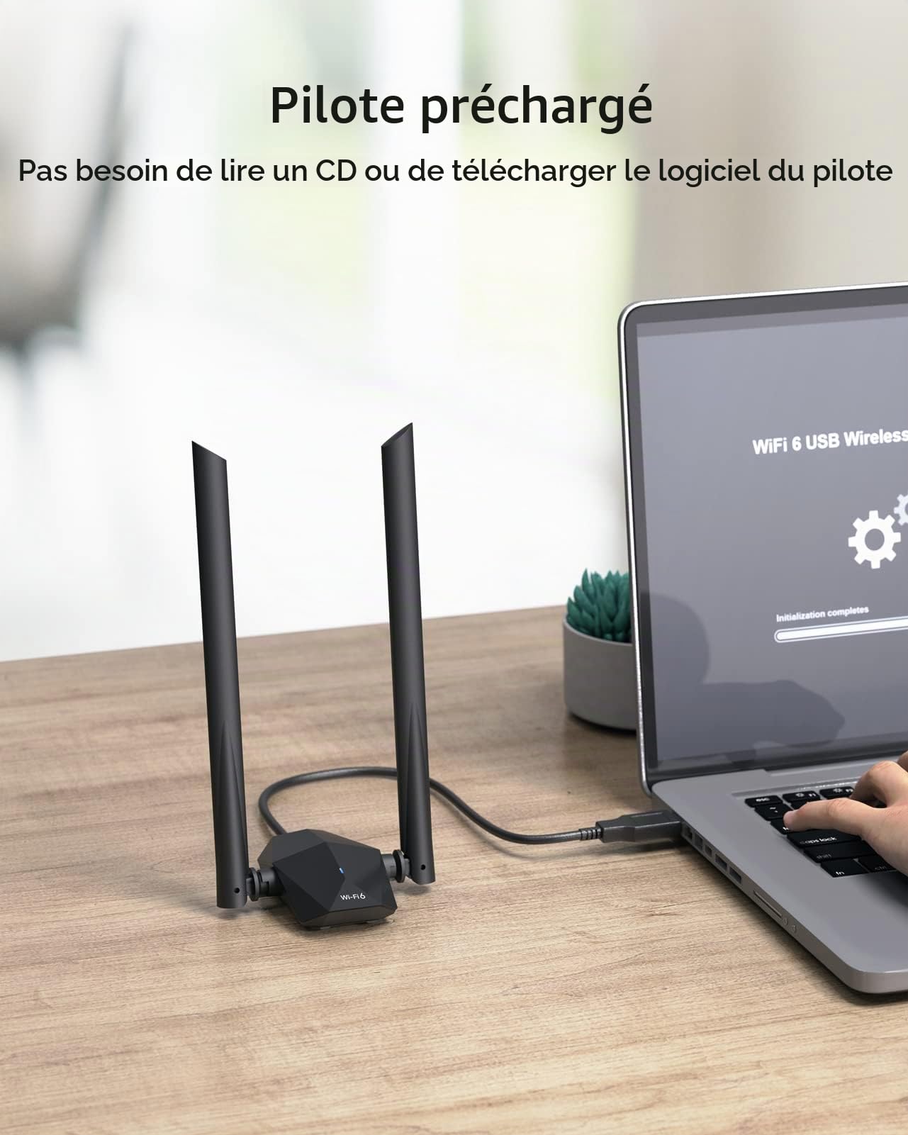 ioGiant AX1800 Mbps Clé USB WiFi 6 Puissante à Gain élevé, Antenne WiFi pour PC Longue Portée, Bi-Bande Adaptateur USB3.0 Wi-Fi, 5GHz/2.4G avec Antennes, Clé sans Fil USB Compatible avec Windows 11/10