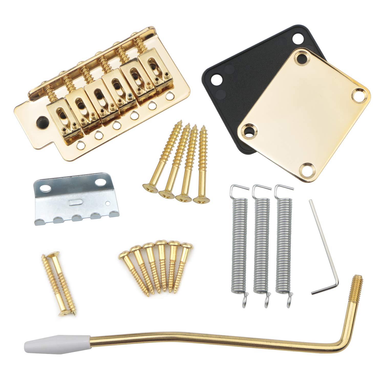 Swhmc Golden 6 Strings Electric Guitar Tremolo Bridge Bar Kit with Neck Plate Reinforce Board for Fender Strat Guitar Replacement
