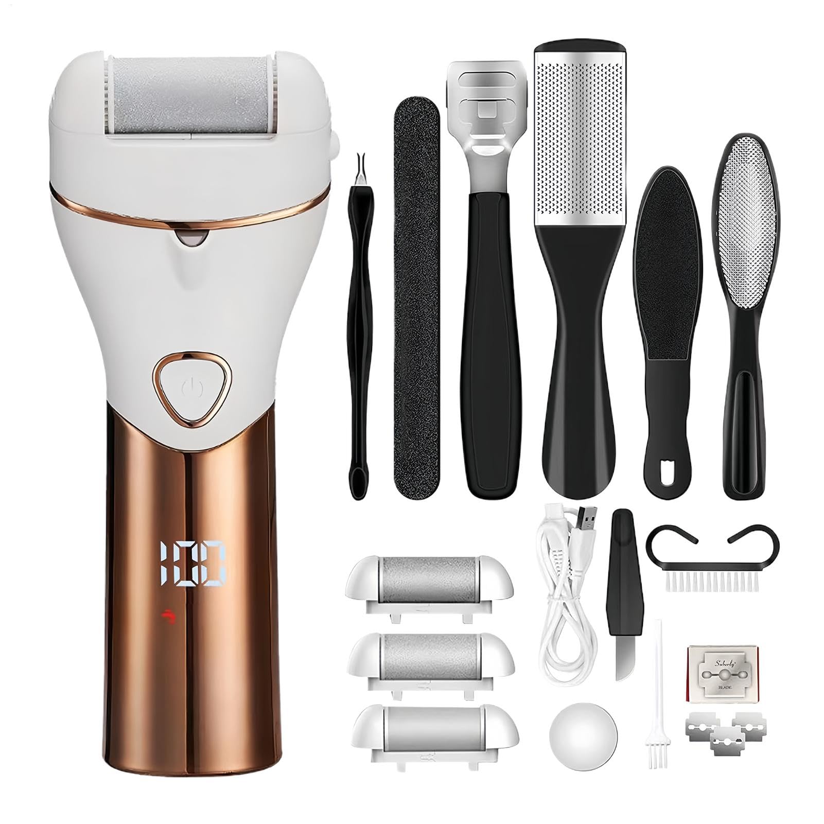 Removedor de callos para de pies, kit de pedicura eléctrico - Herramientas de pedicura para eliminar la piel muerta del depurador de pies,Herramienta para quitar callos de pies con 3