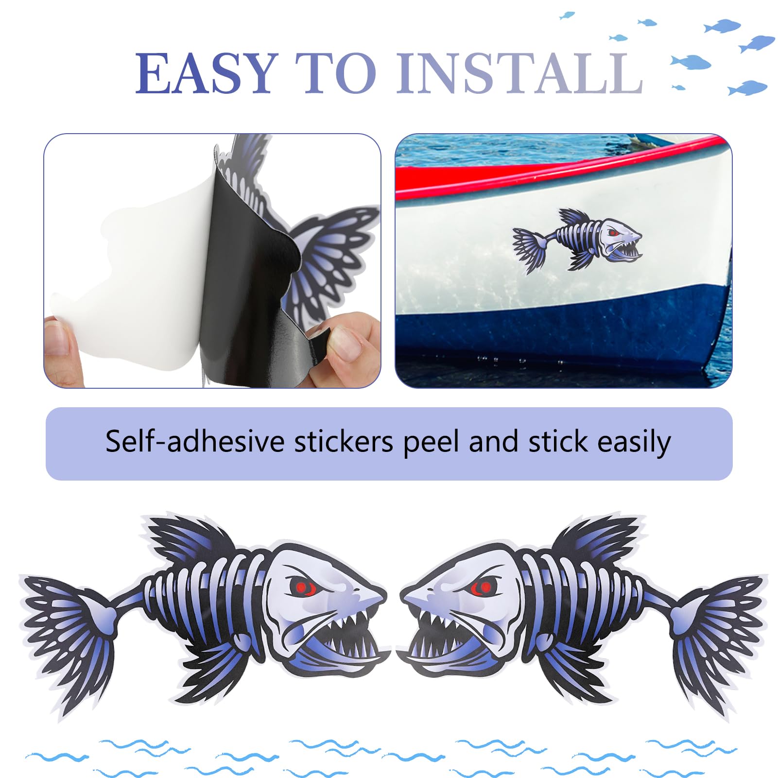 2-Piece USA Kayak Decals – Fish Bones Skeleton Stickers For Kayaks, Canoes, Boats, Cars & Walls - View #8
