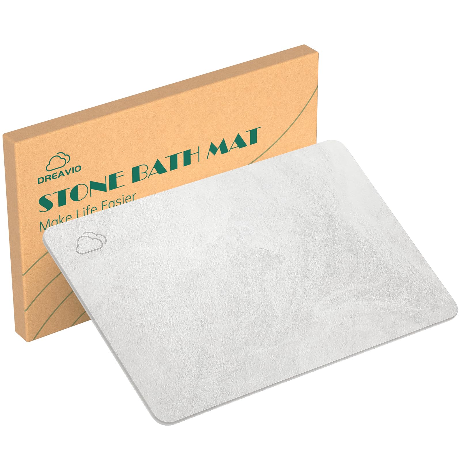 DREAVIO Stone Bath Mat - Quick Dry & Non-Slip Diatomaceous Earth Bath Mat, Super Absorbent Diatomite Stone Bath Mats for Bathroom Floor, Kitchen Counter, Tub, Stone Shower Mat (23.5"x15",Marble White)