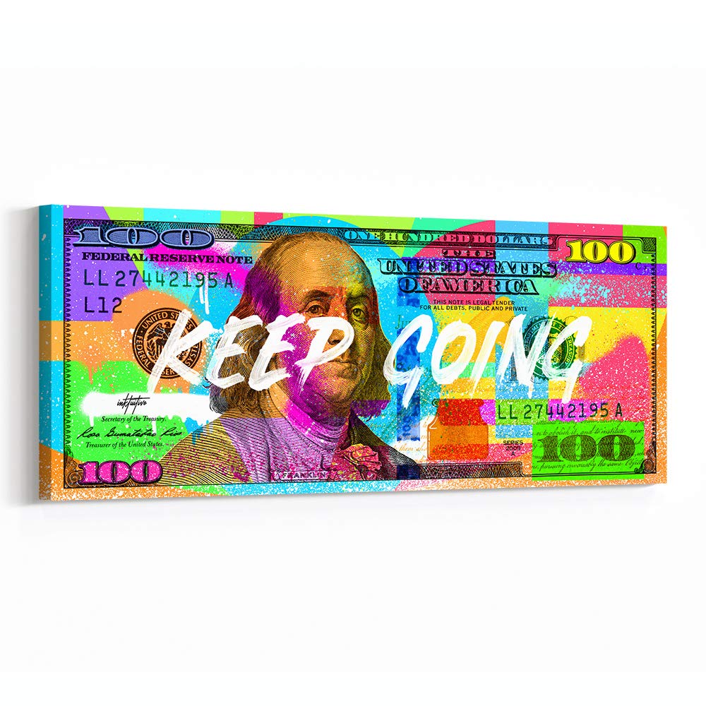 Inktuitive 'C-olorful Note' Inspirational Wall Art | 100 Dollar Bill Canvas Print | Motivational Décor for Bedroom, Living Room & Business Office | 36 x 15 Inches