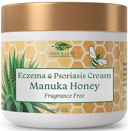 Manuka Honey Eczema Cream (libre de fragancia) 8oz - Tratamiento de loción hidratante para aliviar la psoriasis - Pomada curativa de erupciones