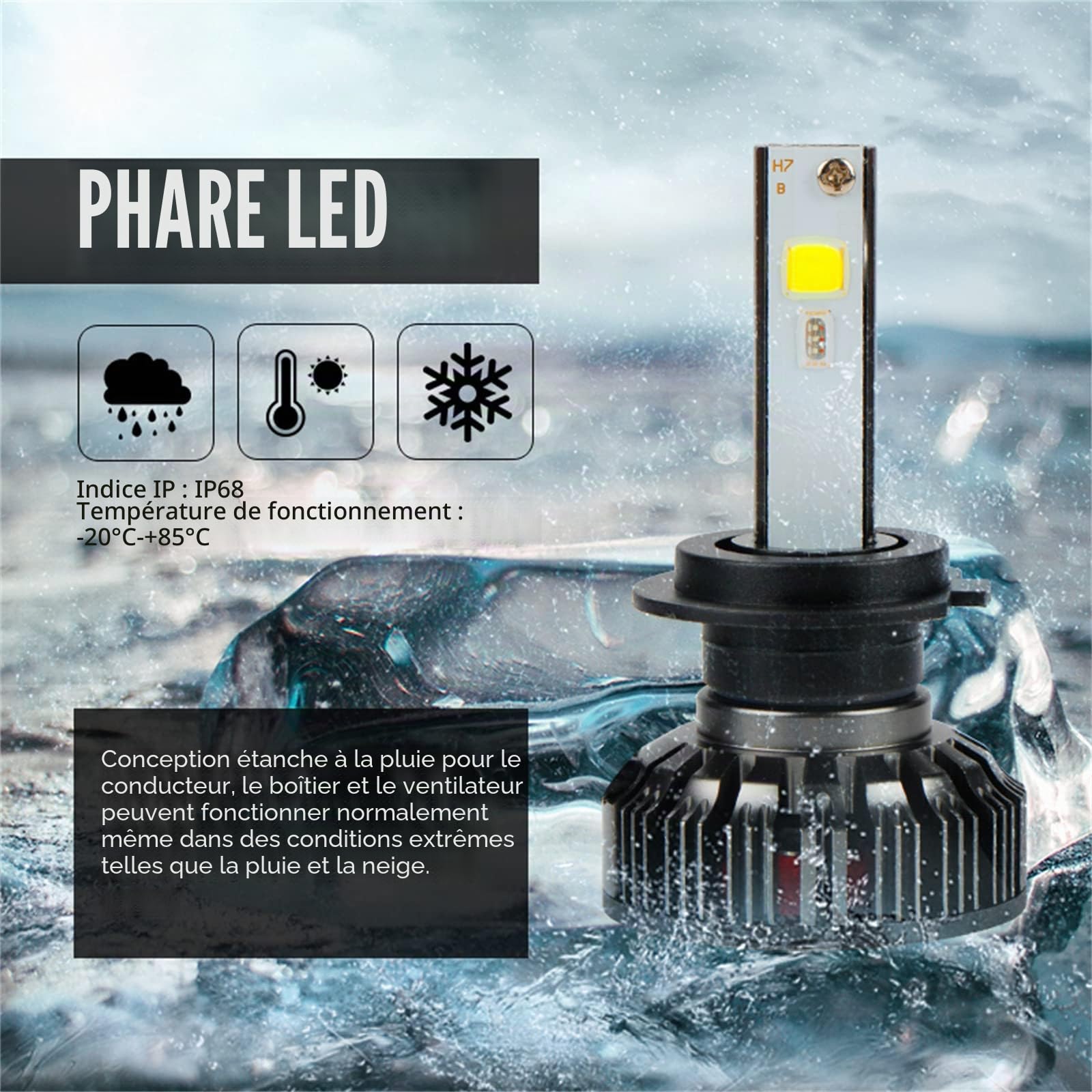 Kit De Conversion De Phare De Voiture RGB LED APP Bluetooth Control Car LED Light Headlamp Muticolor LED Ampoules, IP68 Étanche, Lot De 2,H7