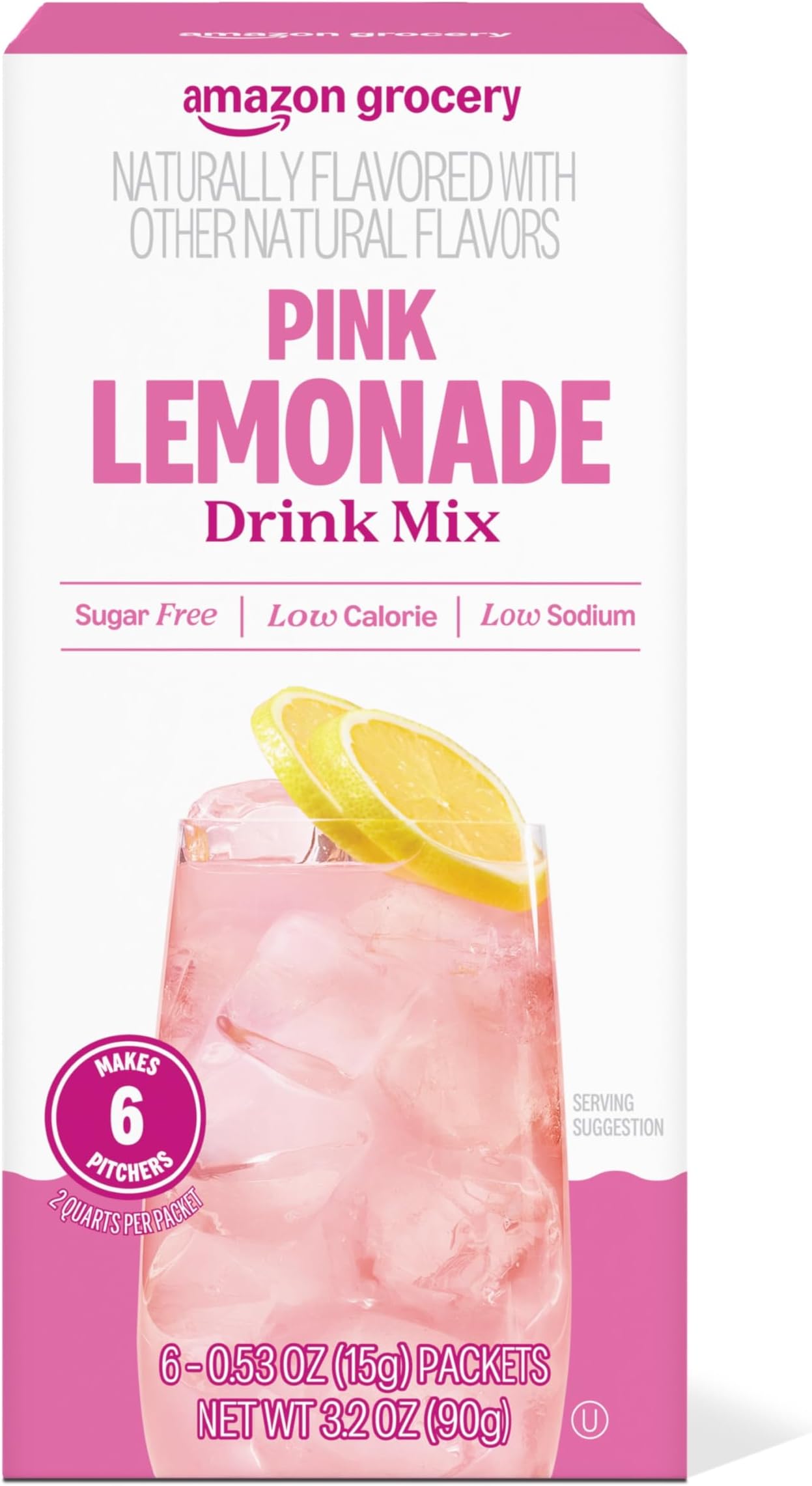 Amazon Grocery, Pink Lemonade Drink Mix Singles, 3.2 Oz, 6 Ct