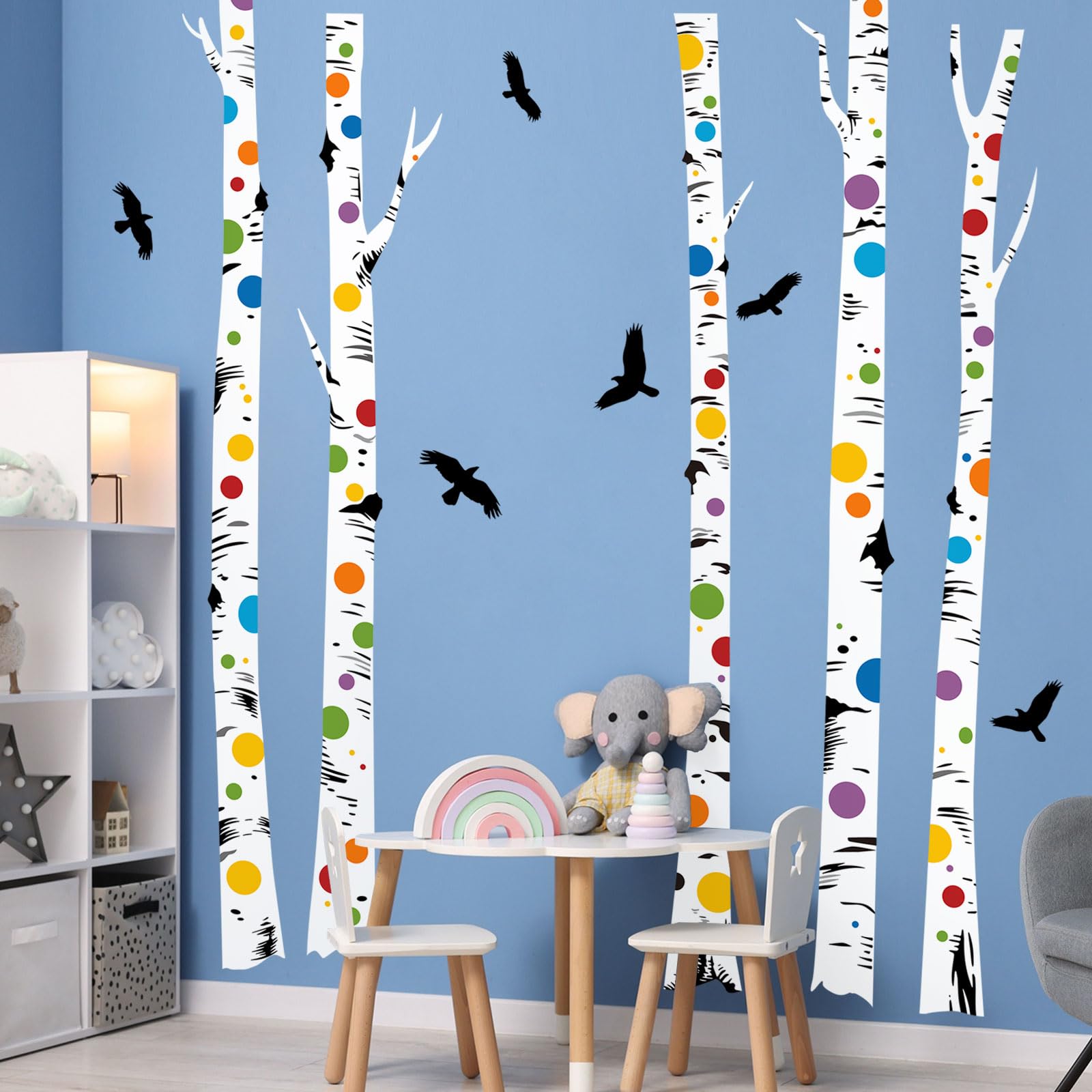 Supzone Wandtattoo Baum Birke Groß Wandaufkleber Birkenstämme Baum Weiß Vögel Wandsticker Kinderzimmer Schlafzimmer Wohnzimmer Wanddeko
