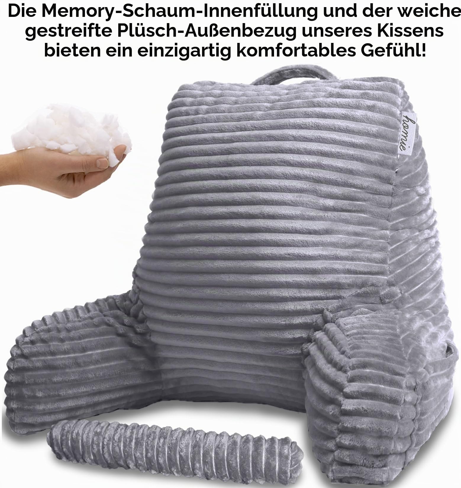 Homie Rückenkissen, Lesekissen/Stützkissen mit Füllung aus Zerkleinertem Memory Foam- Ideal als Rückenstütze Beim Lesen oder für Videospiele